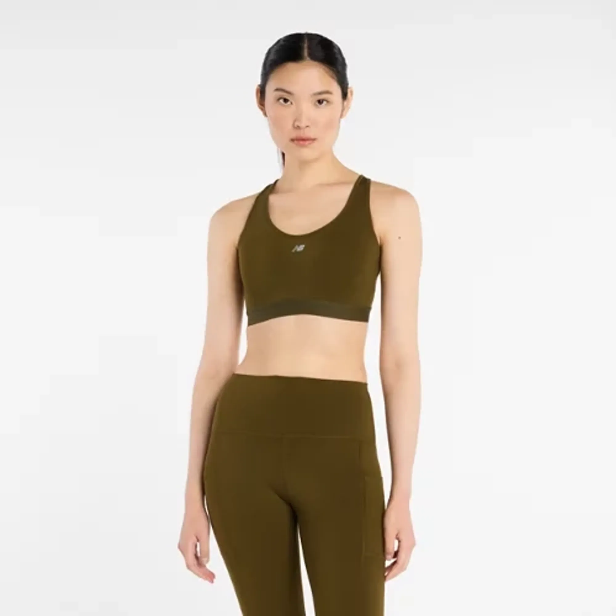 New Balance Women's NB Essential Run Bra in Brown Poly Knit