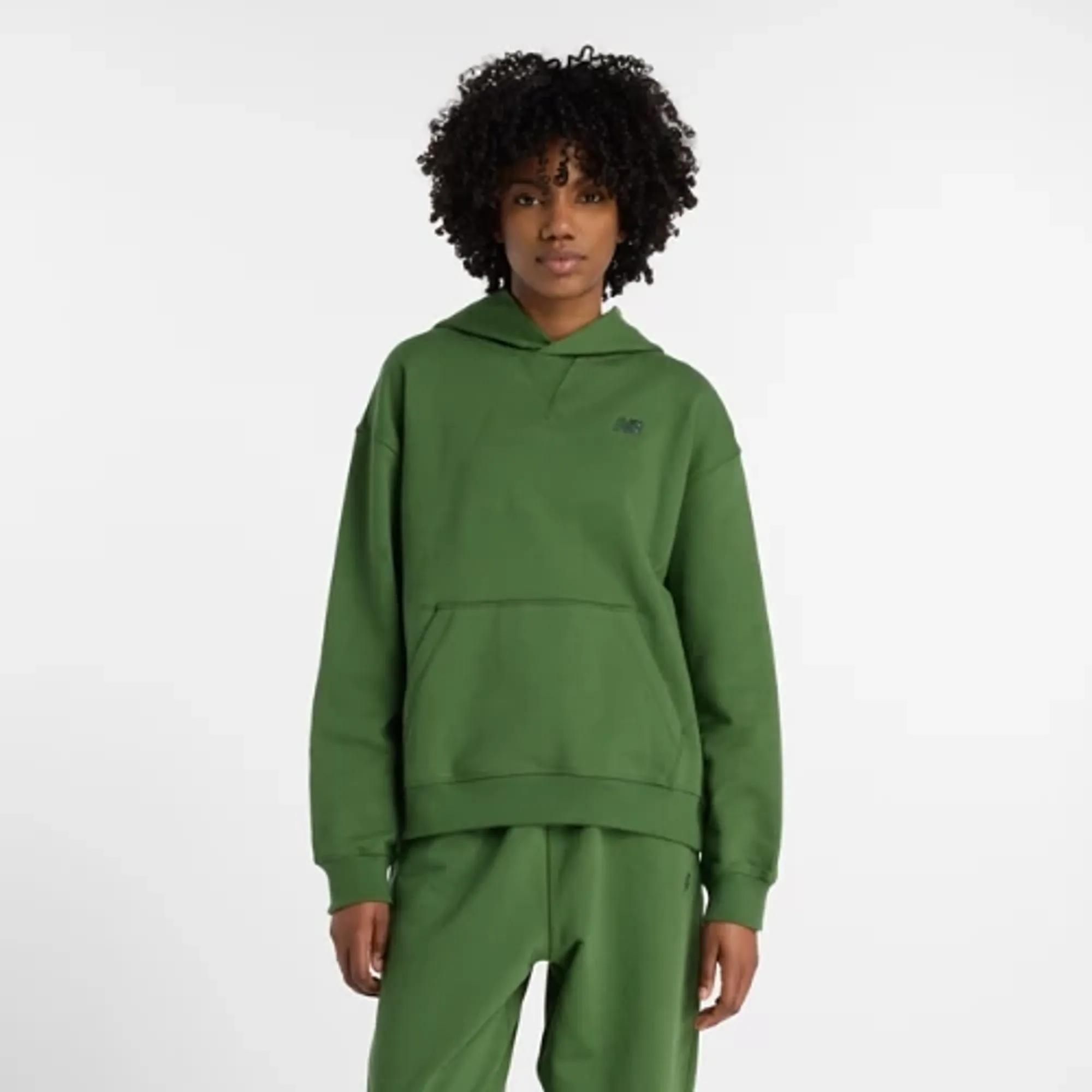 New Balance Women Athletics French Terry Hoodie in Green Cotton Fleece