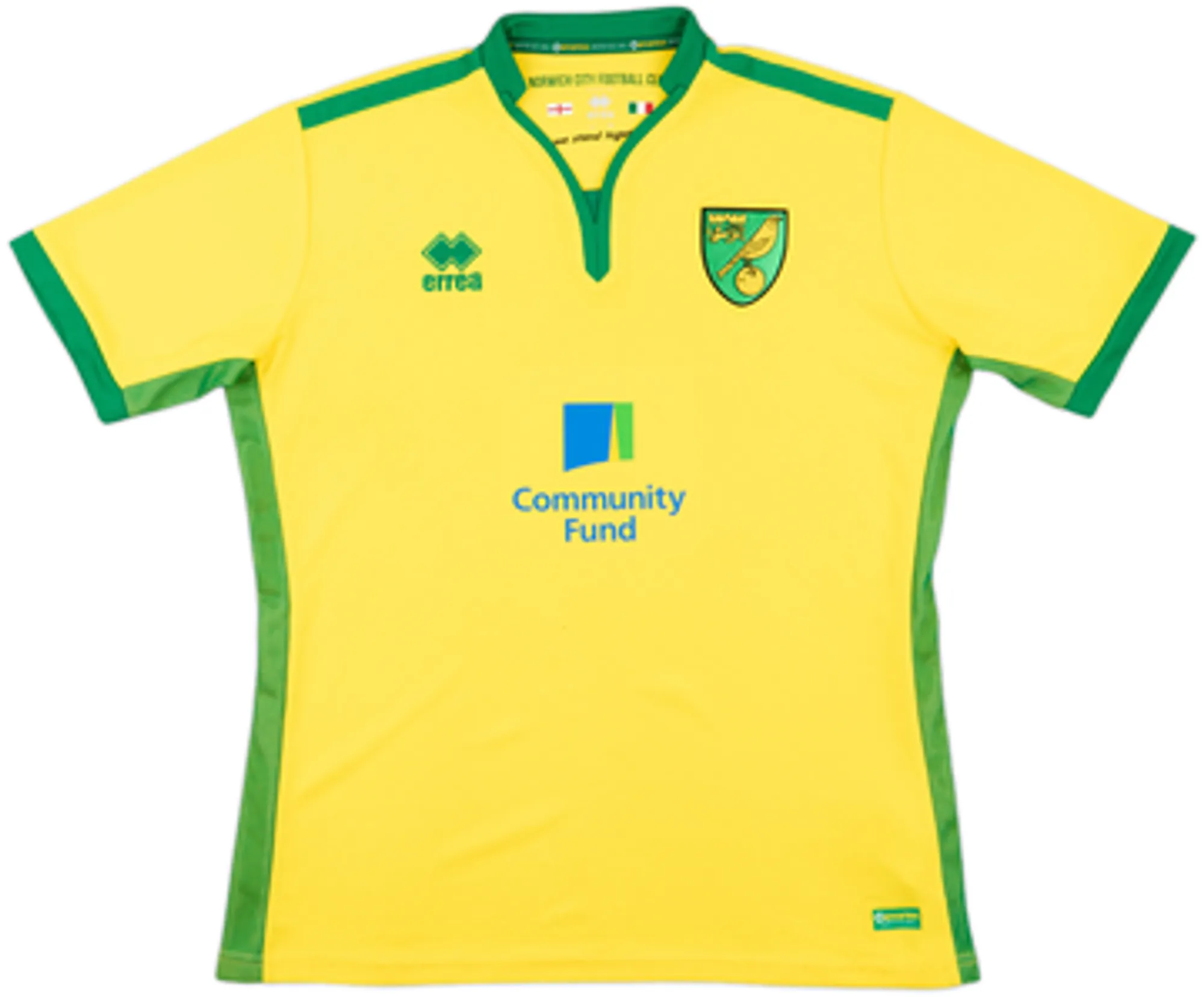Errea Norwich City Mens SS Home Shirt 2016/17