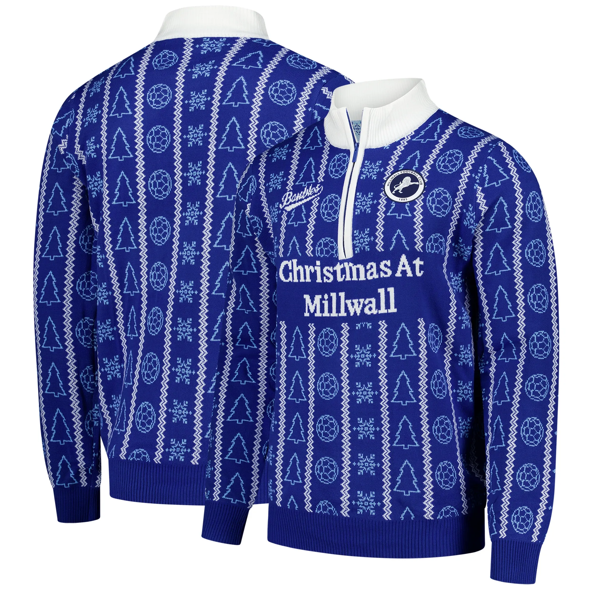 Millwall Retro 1/4 Zip Christmas Jumper - Blue - Adults