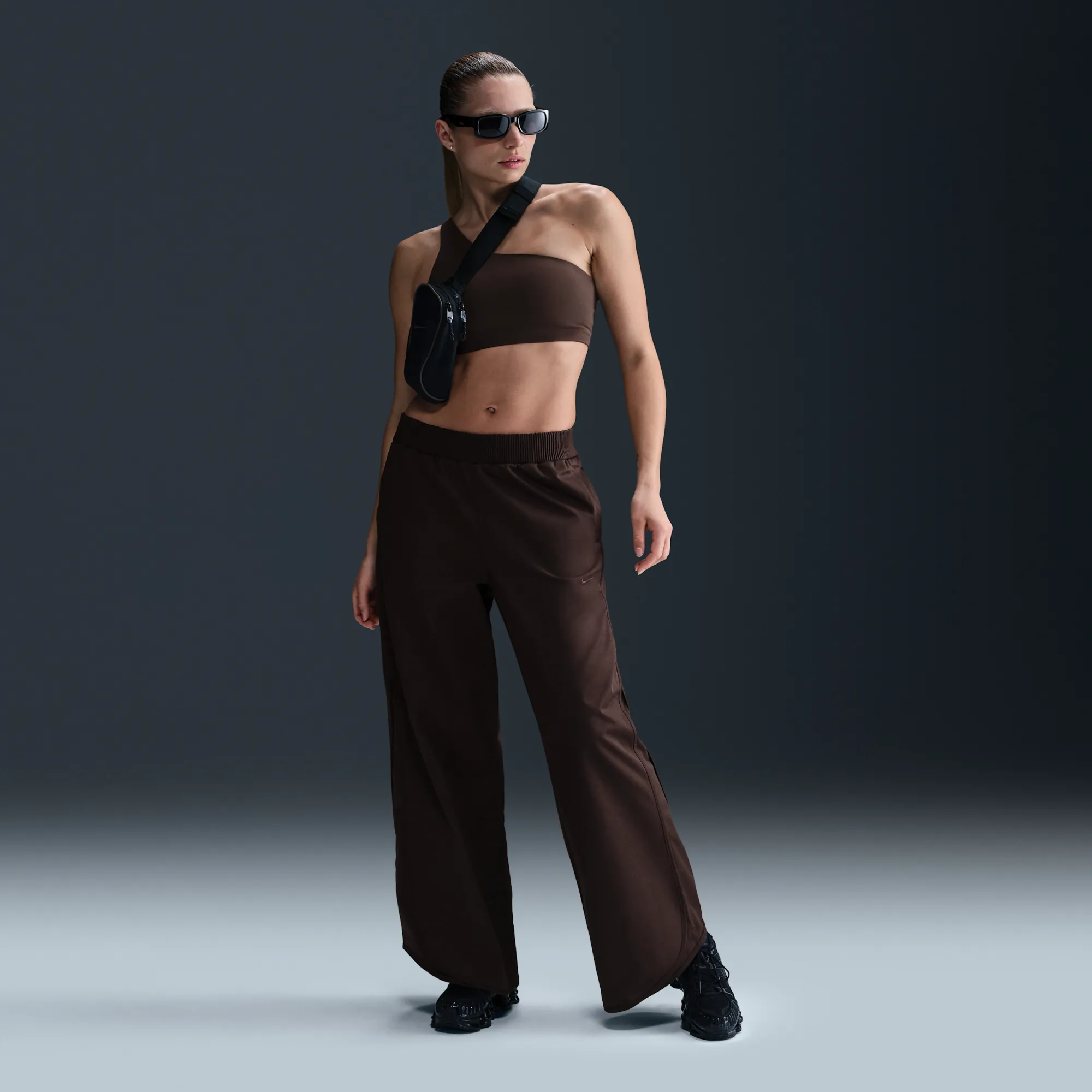 Nike Collection Women's Mid-Rise Twill Tracksuit Bottoms - Brown - Cotton/Polyester/Elastane