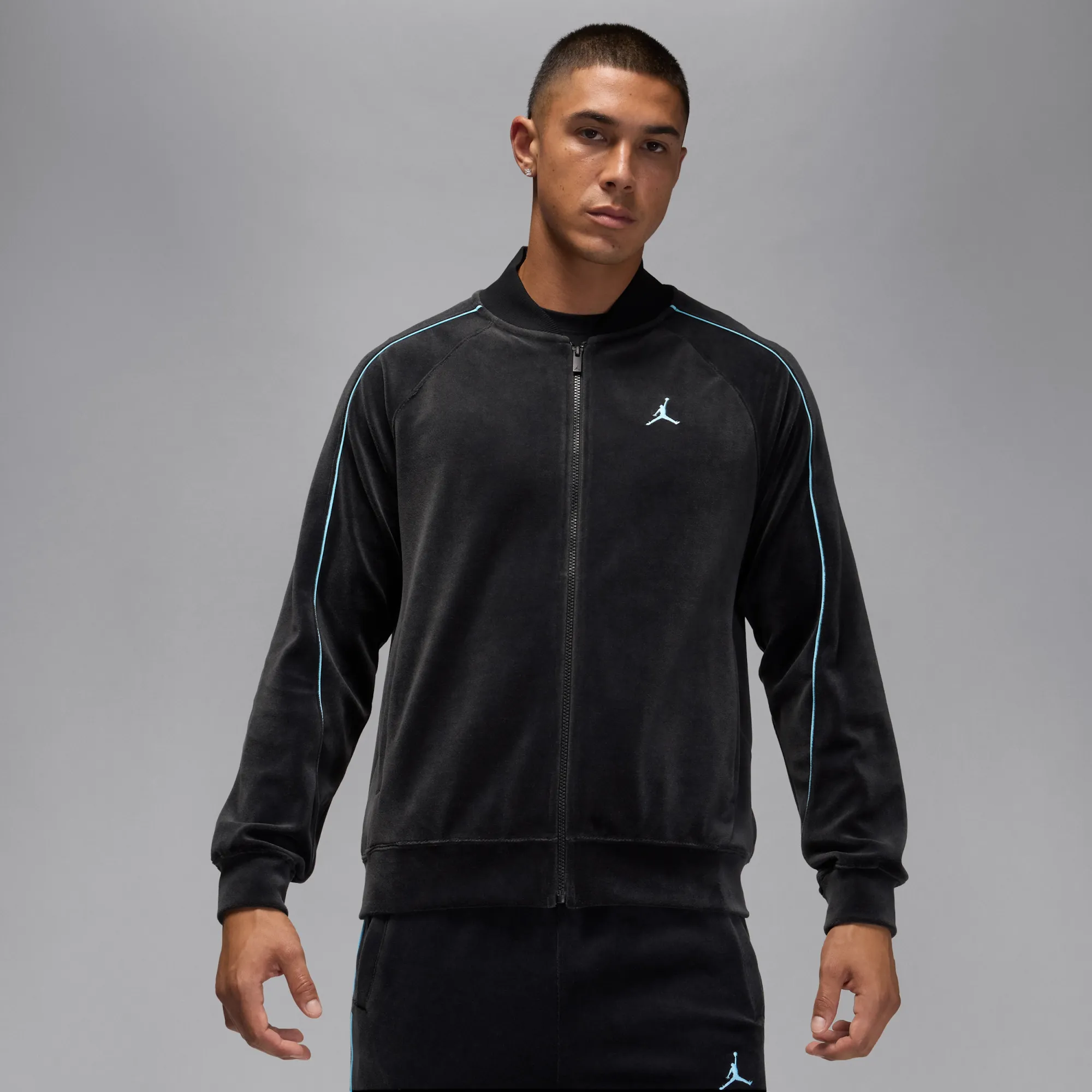 Nike Jordan Brooklyn Men's Velour Tracksuit Jacket - Black - Polyester