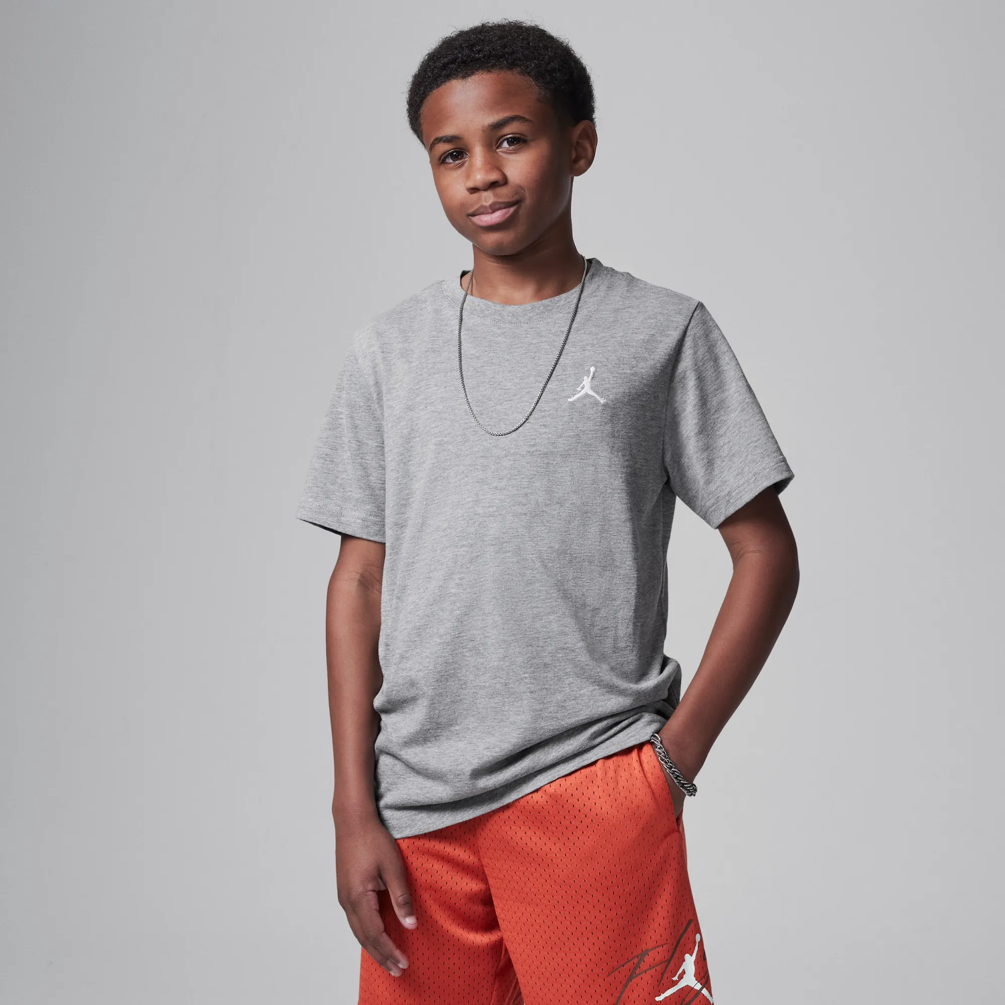 Nike Jordan Older Kids' Jumpman Air Embroidered T-Shirt - Grey - Cotton