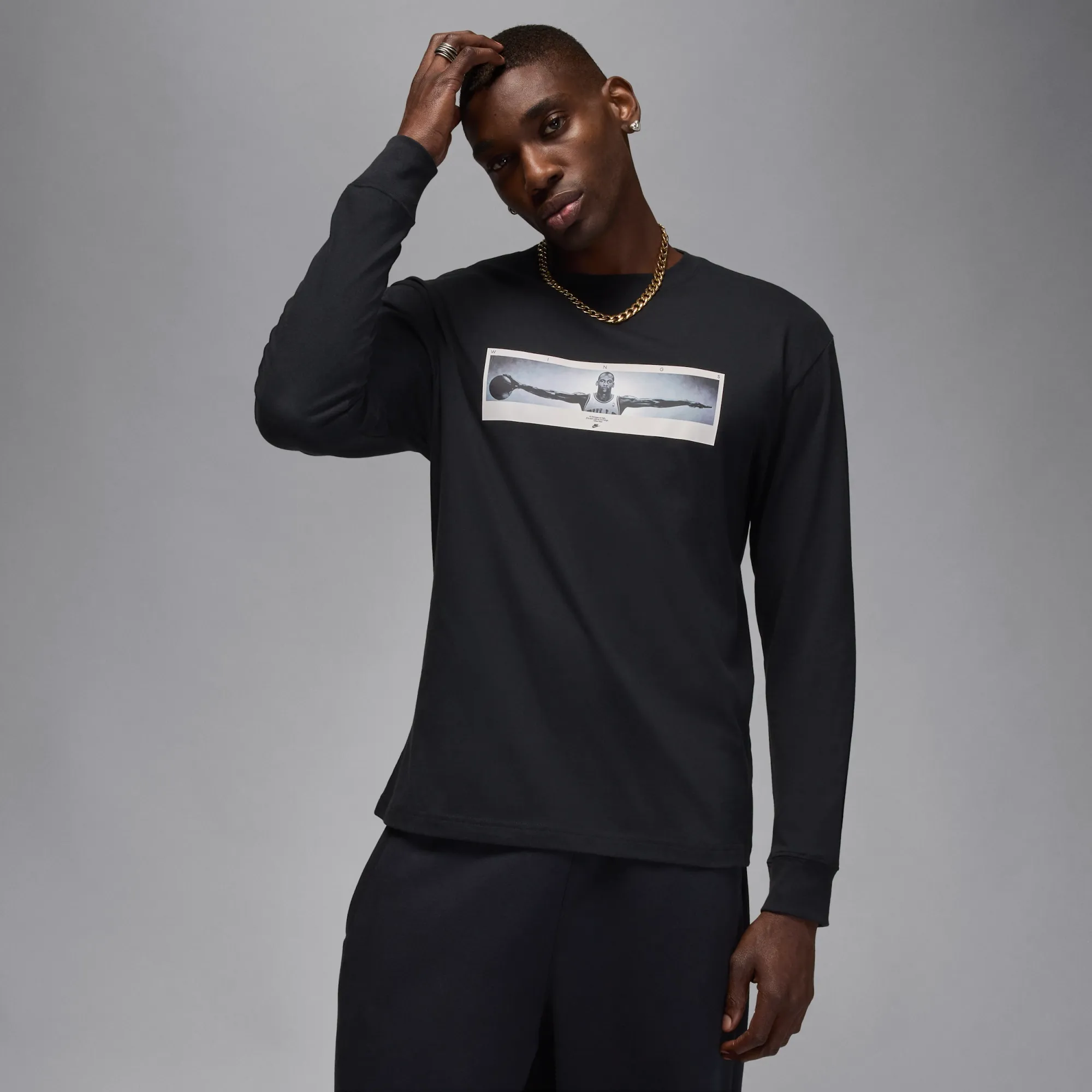 Nike Jordan Men's Long-Sleeve Crew-Neck T-Shirt - Black - Cotton