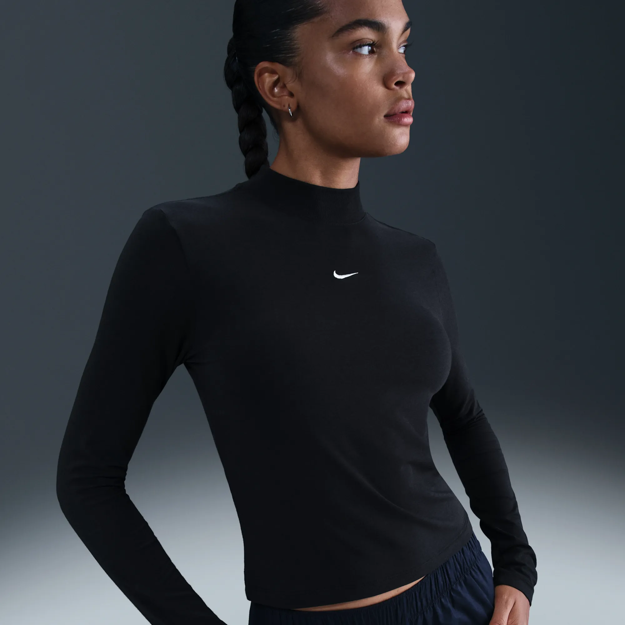 Nike Chill Knit Women's Slim Long-Sleeve Mock-Neck T-Shirt - Black - Modal/Cotton/Elastane