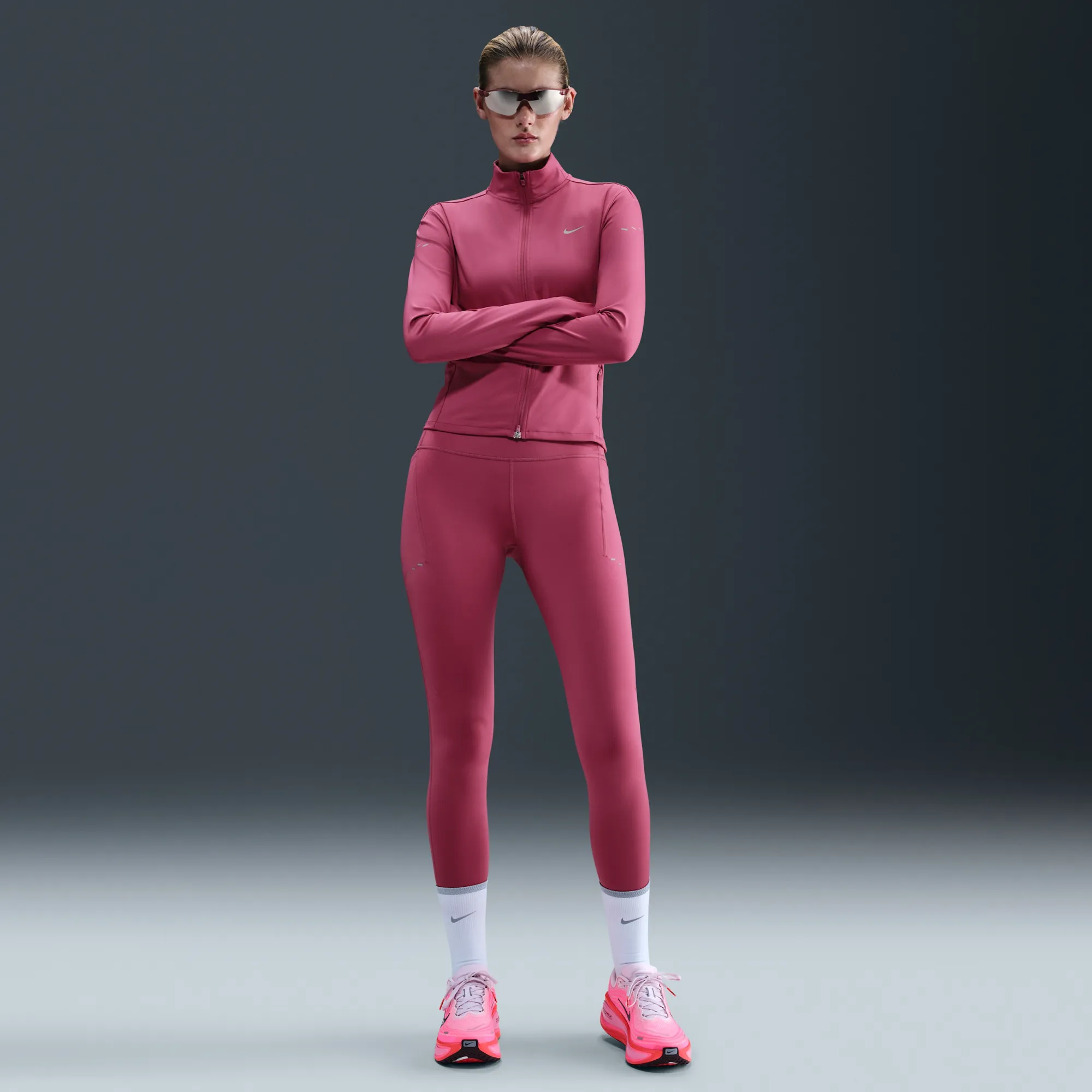 Nike Swift Women's High-Waisted 7/8 Running Leggings with Pockets - Purple - Internal Drawcord