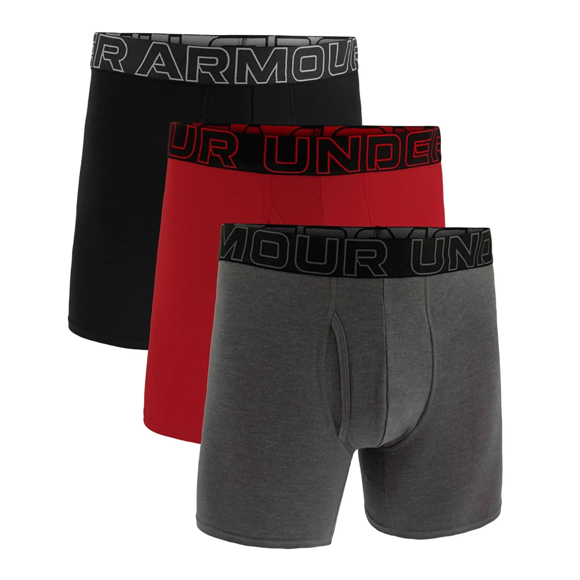 Under Armour  Performance Cotton Men's 6" 3-Pack Boxerjock® Castlerock Full Heather / Red / Steel XXL