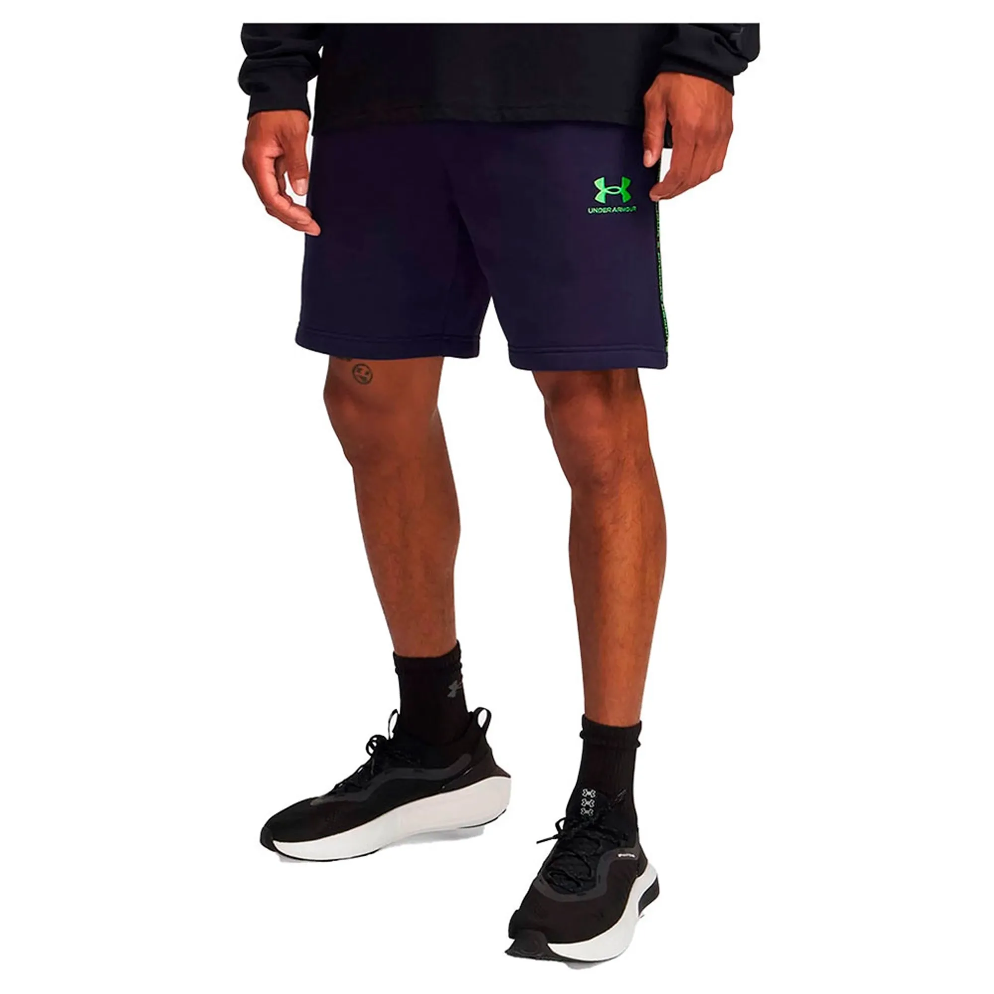 Under Armour  Icon Fleece Taping Men's 7.75" Shorts Midnight Navy / Cyber Green L