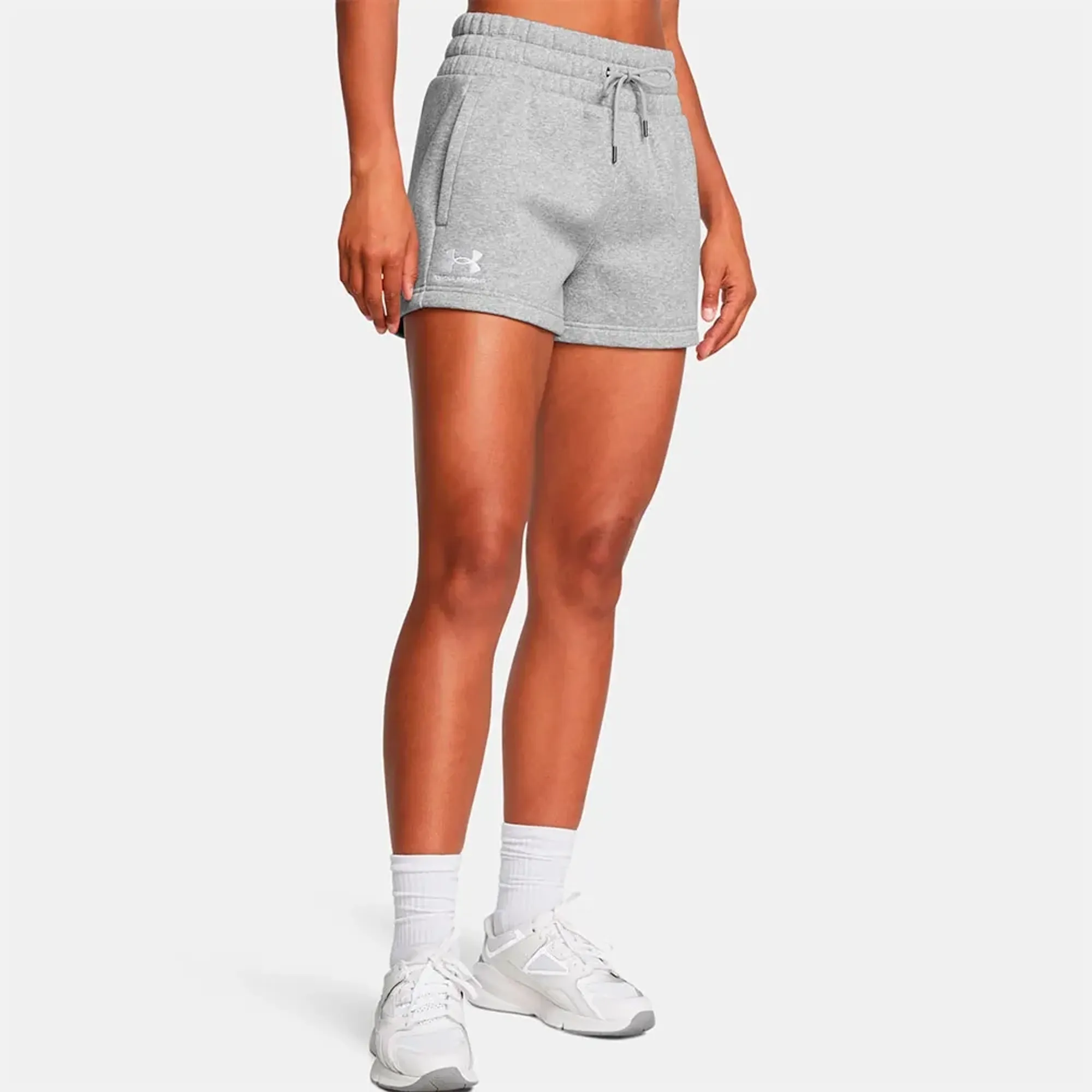 Under Armour Icon Fleece Boxer Women's 2.75" Shorts Mod Gray Light Heather / White M