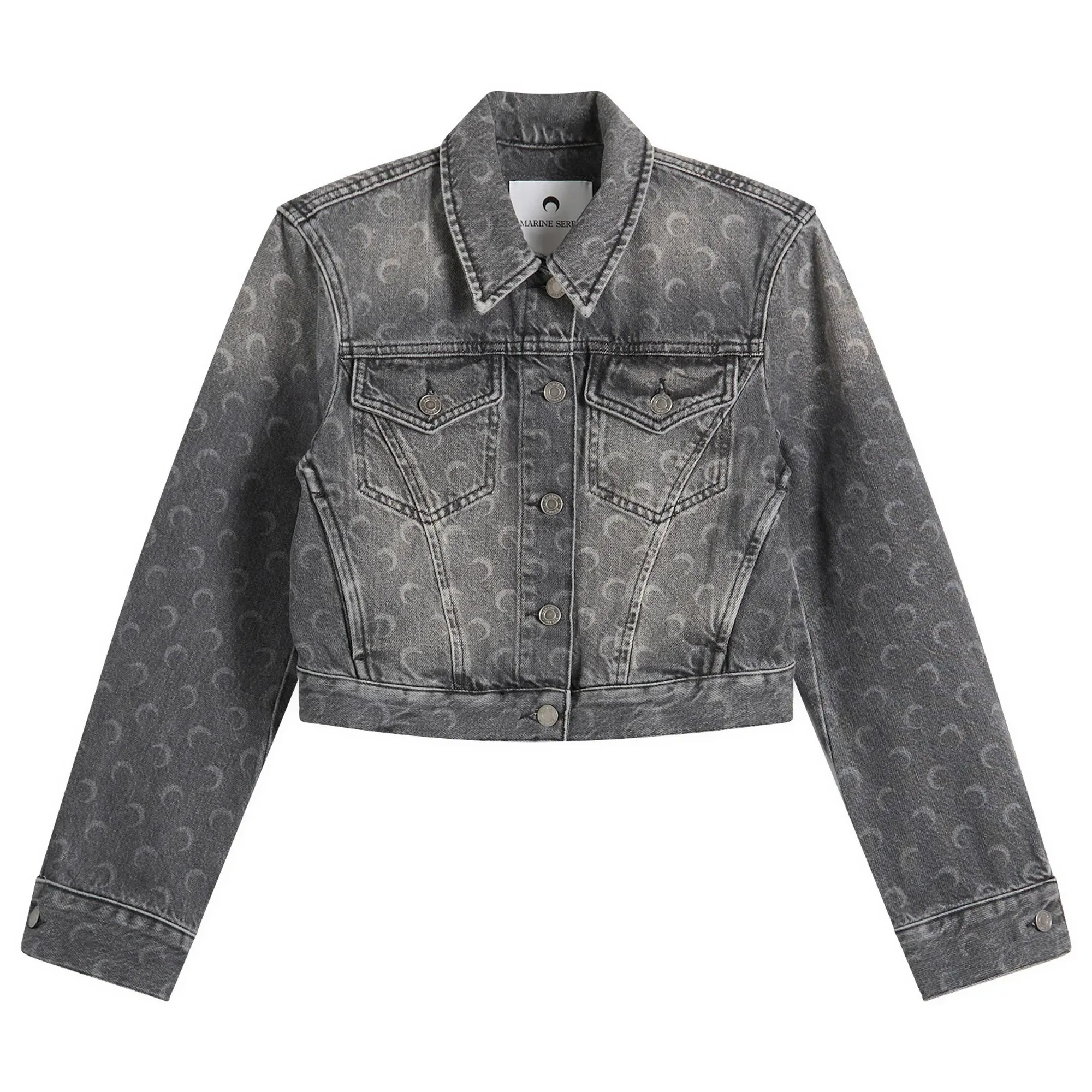 Marine Serre Women's Moon Laser Denim Crop Jacket Dark Grey