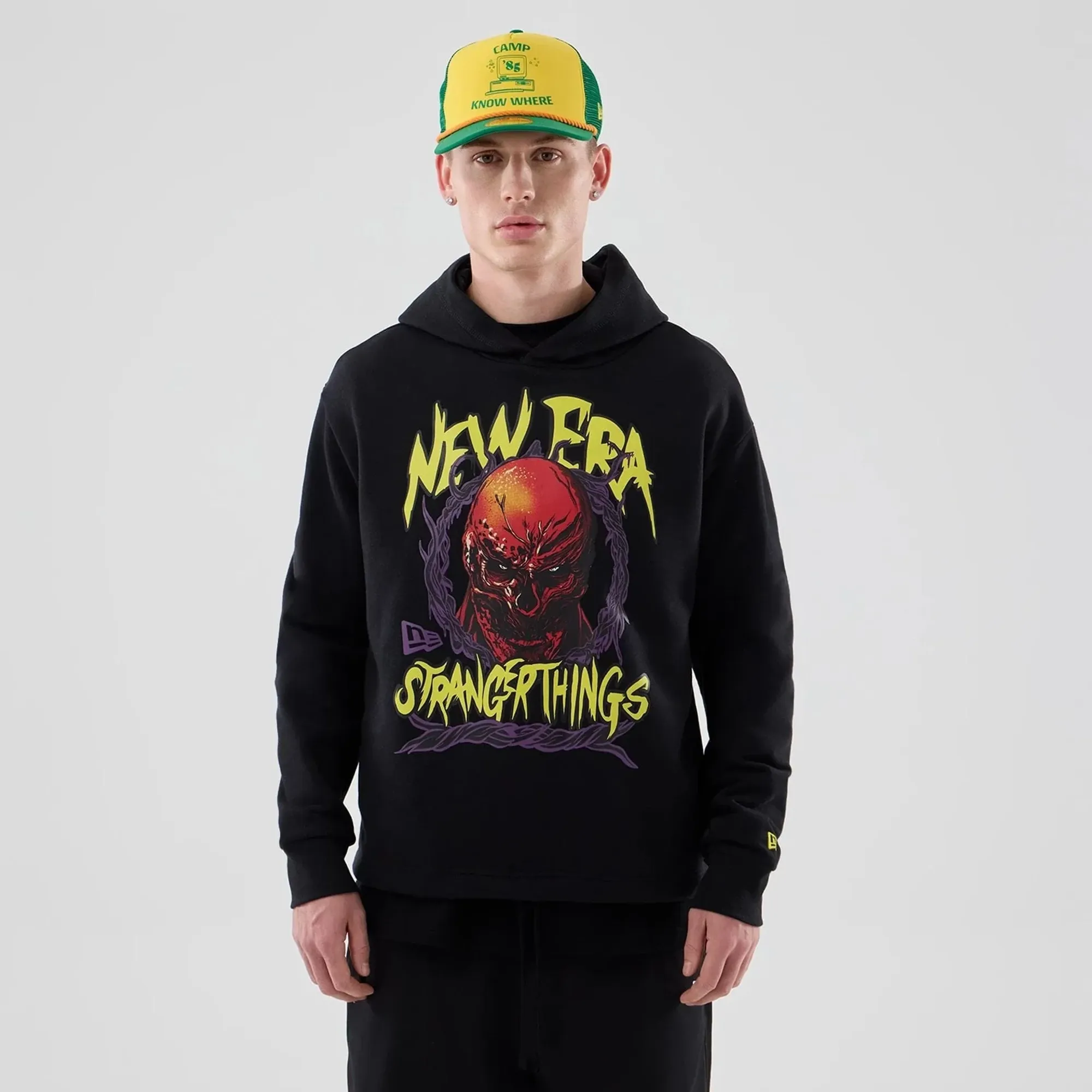 Stranger Things Black Oversized Pullover Hoodie New Era Cap adult unisex