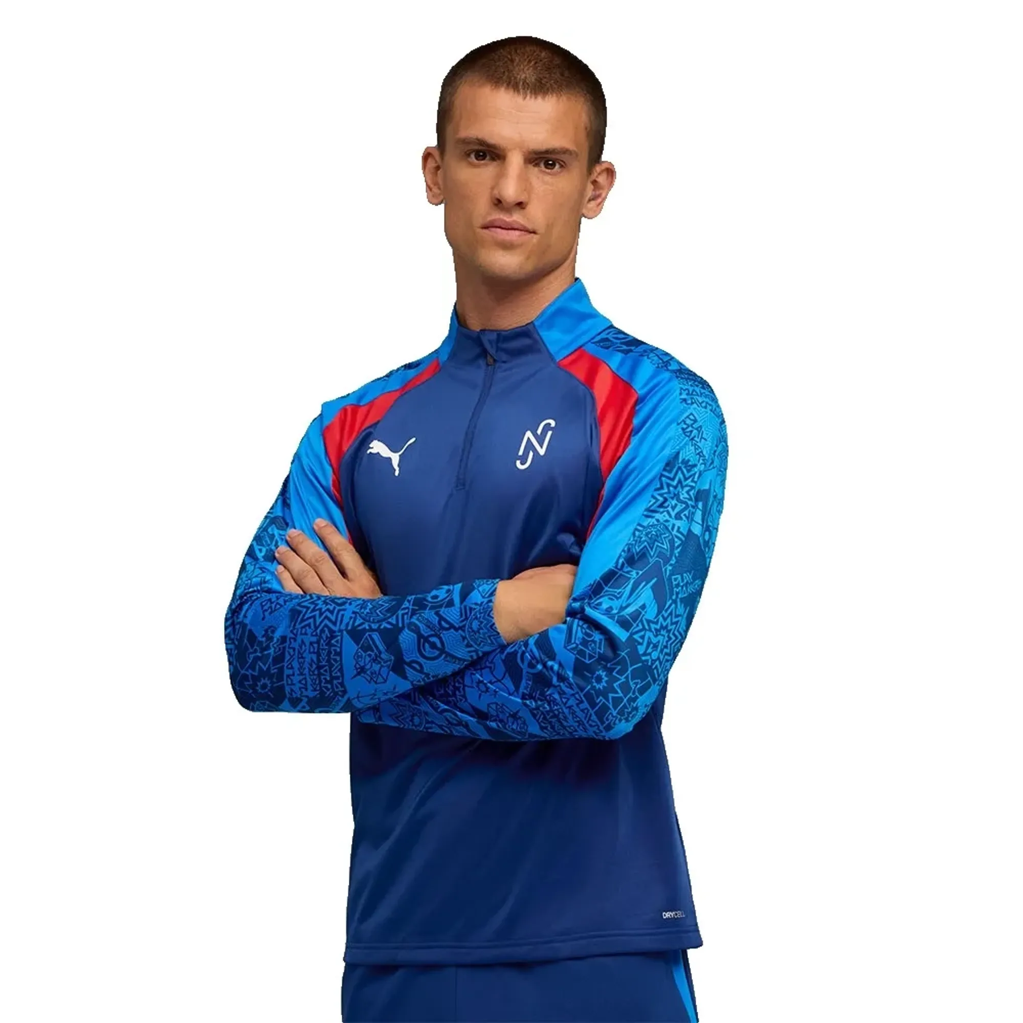 PUMA Neymar Jr Playmaker Quarter-Zip Football Top Shirt Men, Blazing Blue/White/Ultra Blue, size 3XL