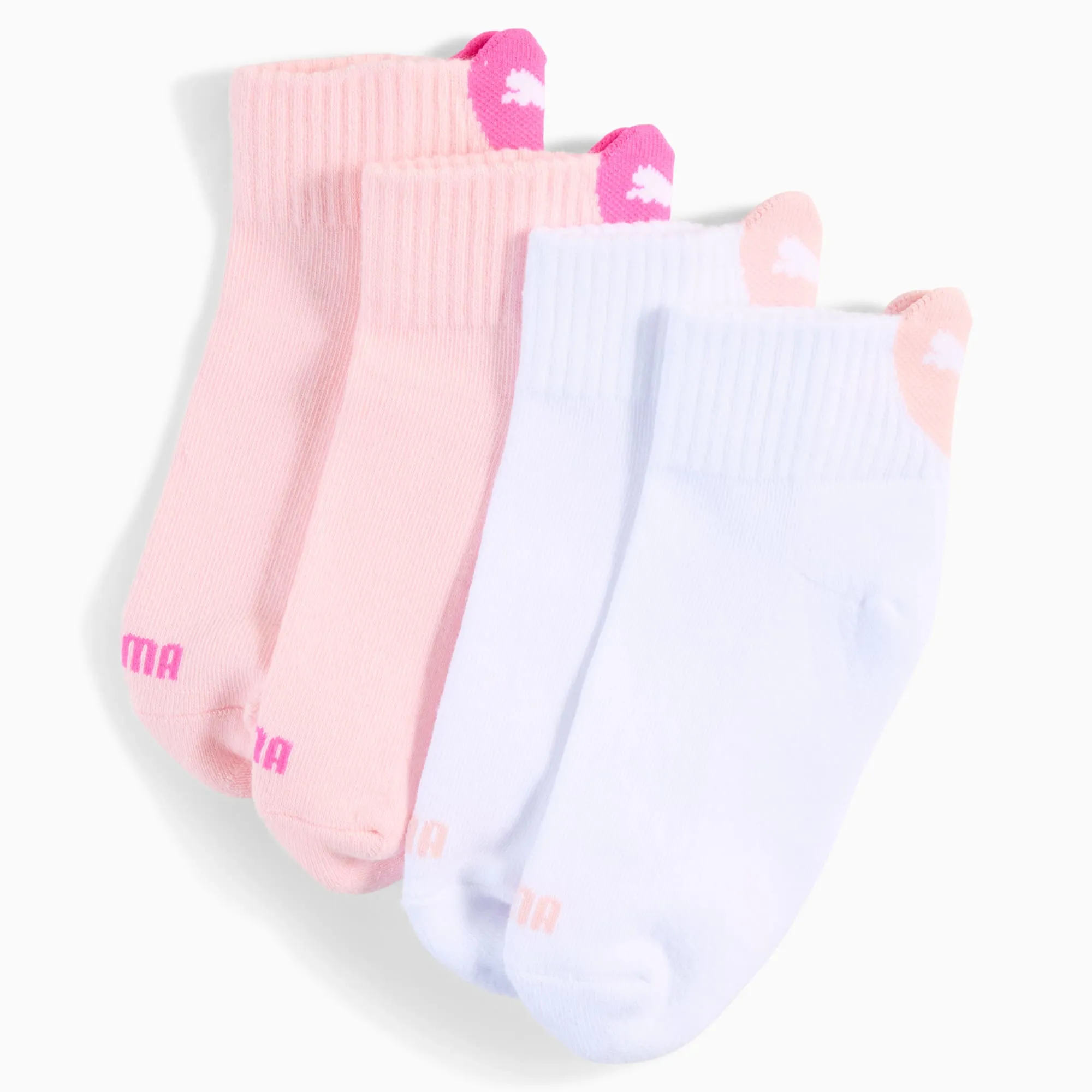 PUMA Cushioned Heart Logo Quarter Socks Youth (2-Pack), Pink/White, size 12-1.5