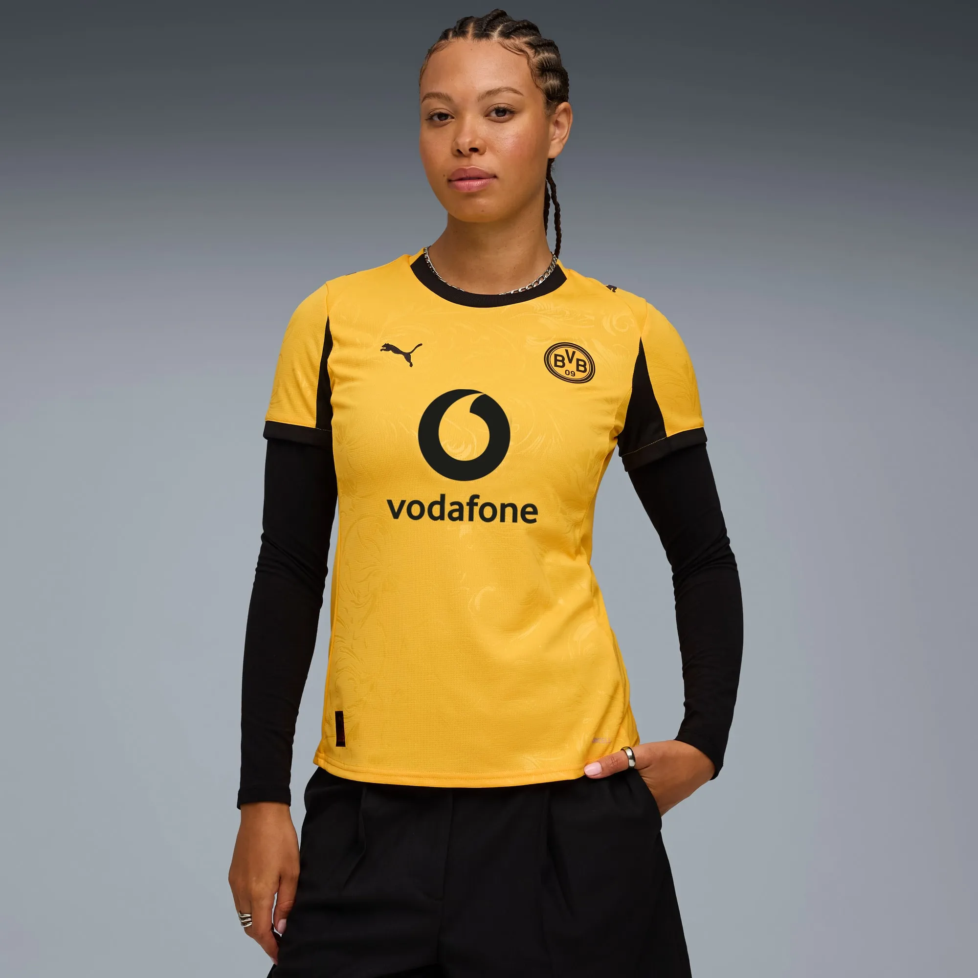 PUMA Borussia Dortmund 25/26 Cup Jersey Women, Yellow Sizzle/Black, size Large