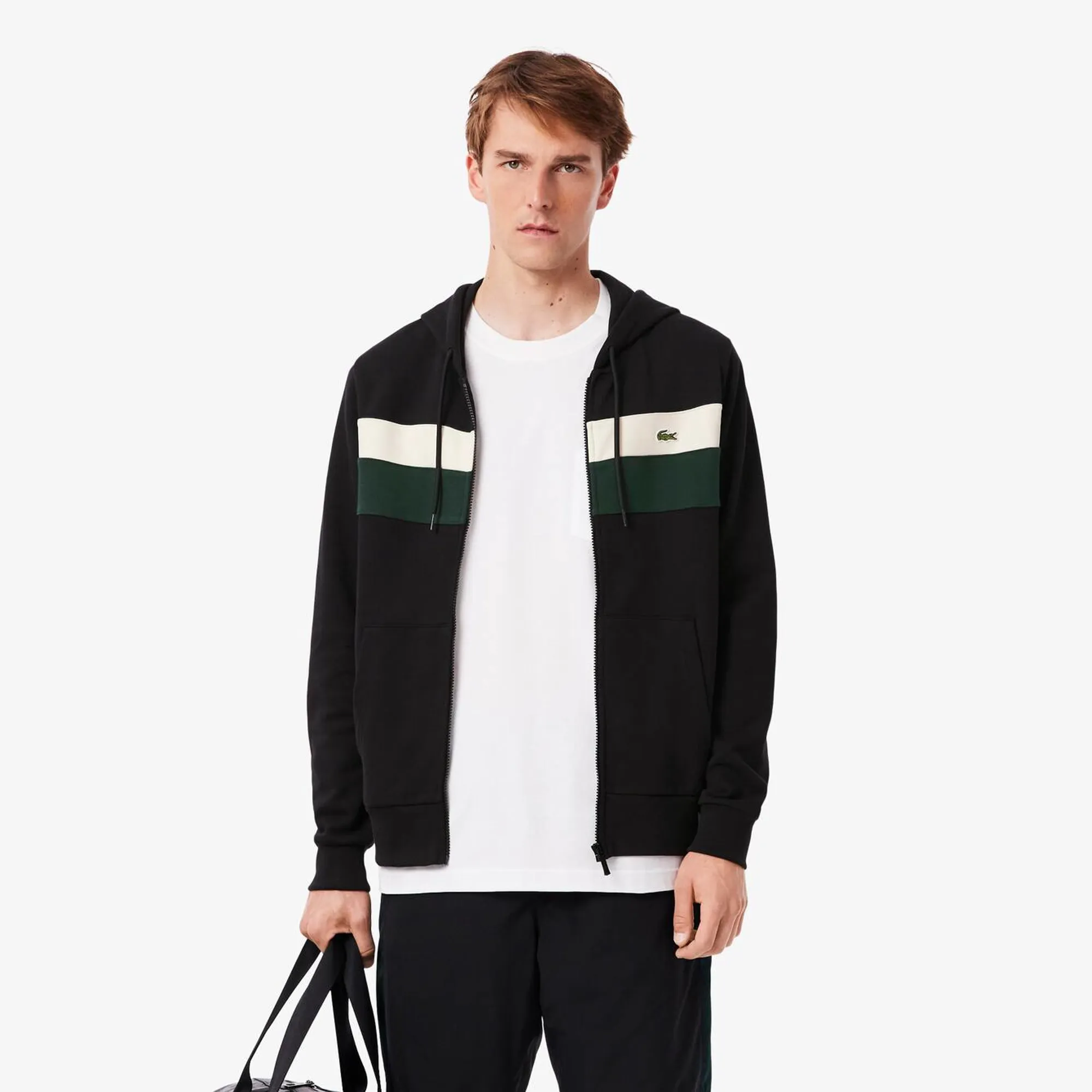 Lacoste Zipped Colour-Block Hoodie - Black / White / Green