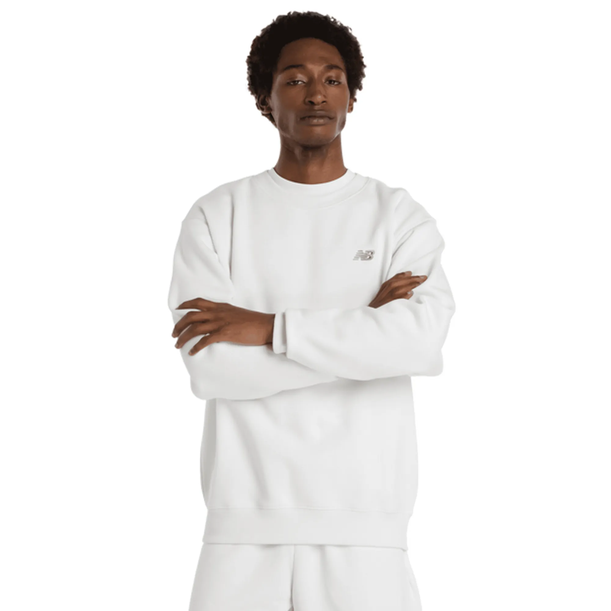 New Balance Men's Linear Graphic Fleece Crew in Grey Cotton