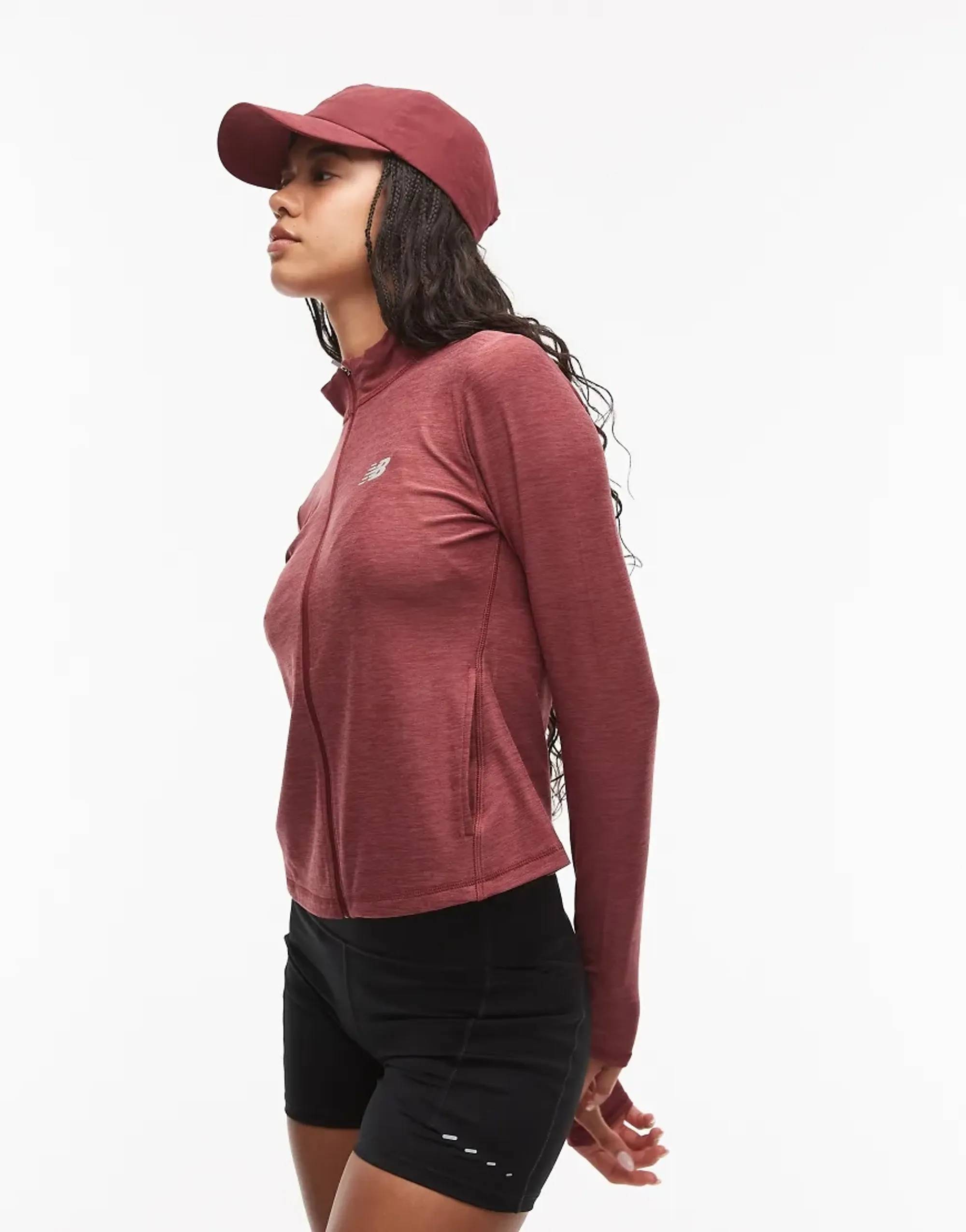New Balance Women Space Dye Full Zip in Red Poly Knit
