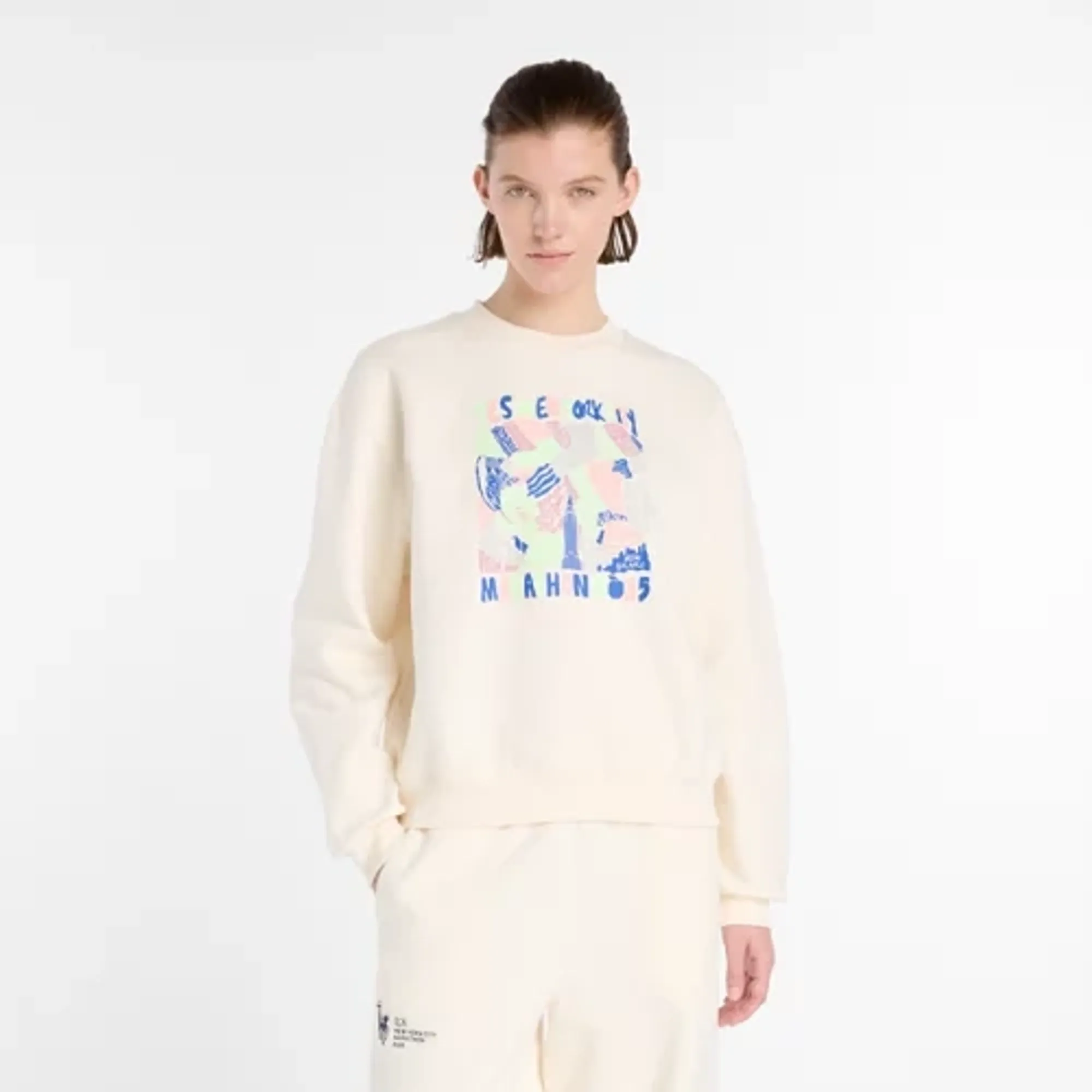 New Balance Women's NYC Marathon Fleece Crew in White Cotton Fleece