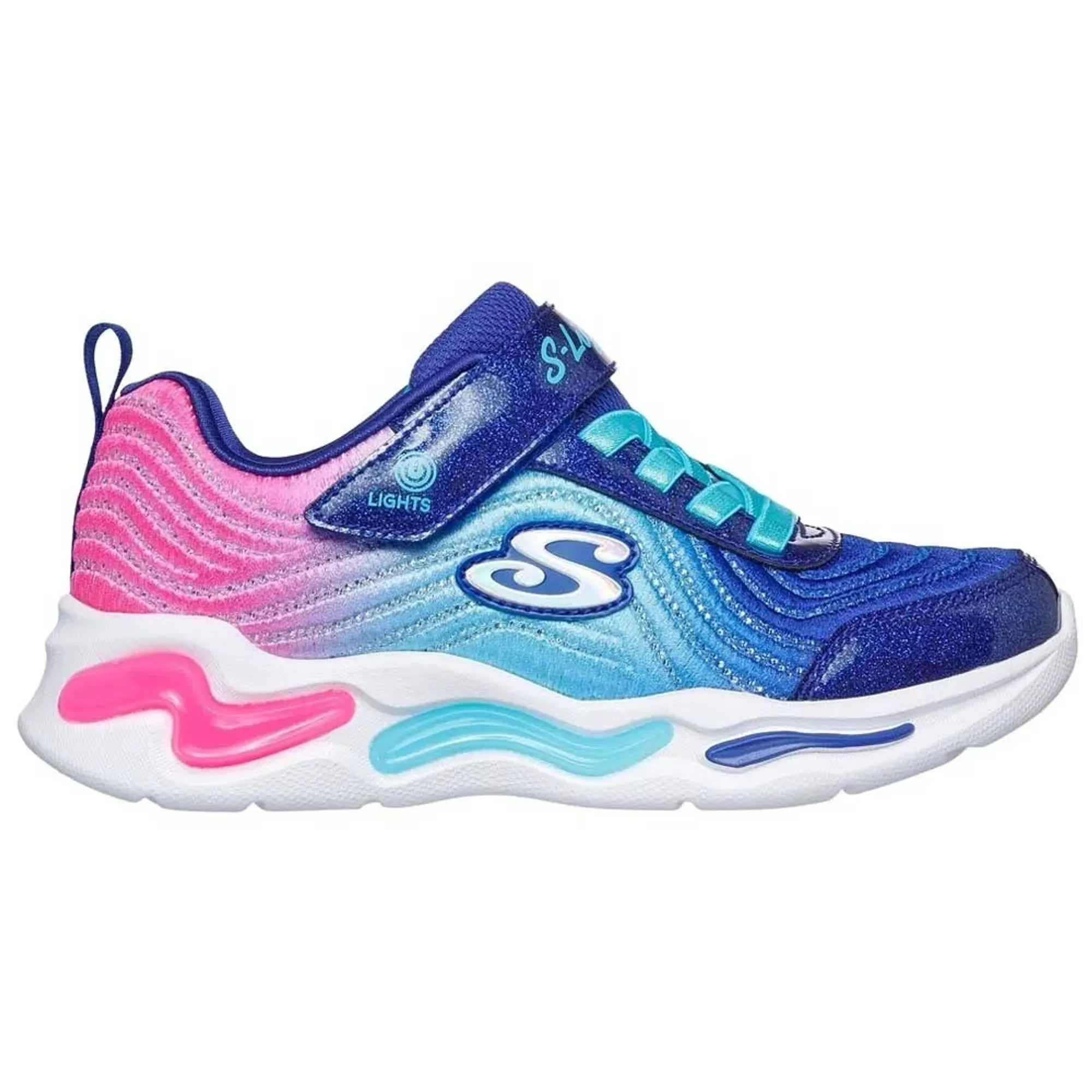Skechers Girls S-Lights: Wavy Beams - Ombre Express Sneaker in Navy Blue