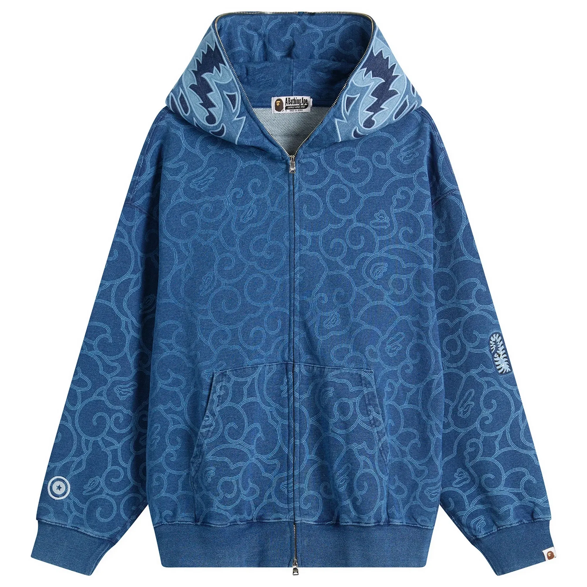 A Bathing Ape Men's Cloud Camo Tiger Upcycled Zip Hoodie Navy