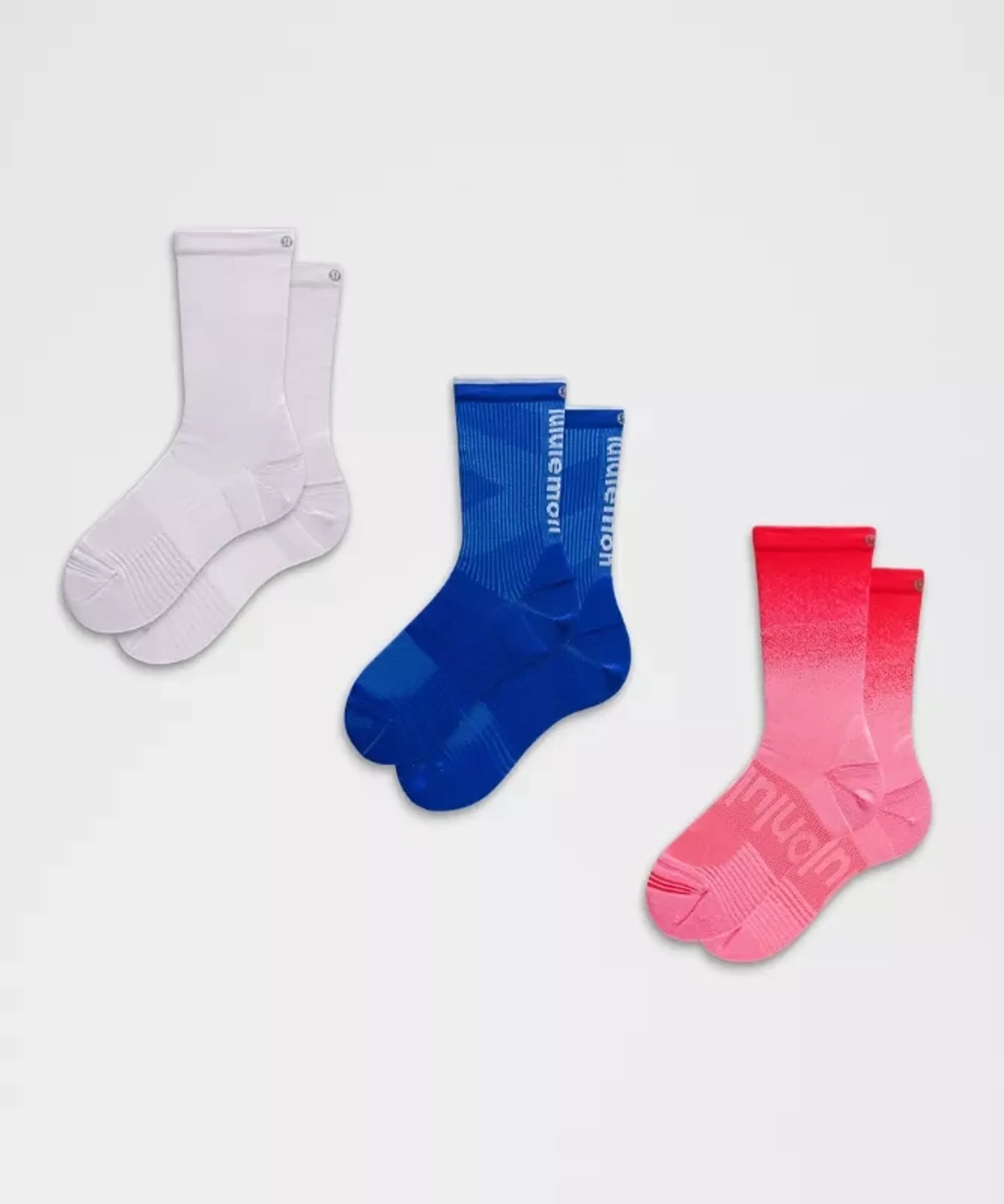 lululemon – Power Stride Crew Socks 3 Pack – Color Red/Violet/Purple – Size Large
