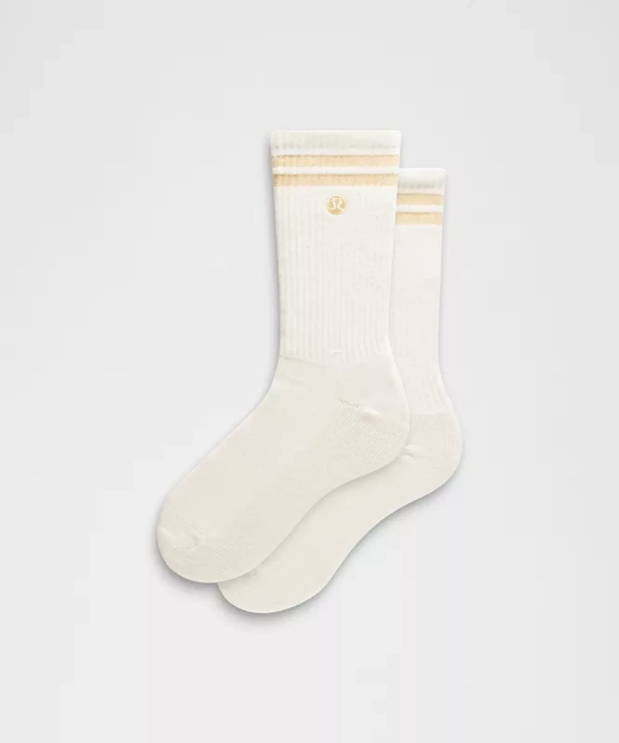lululemon – Daily Essential Crew Socks Metallic Stripe – Color Gold/White – Size Large