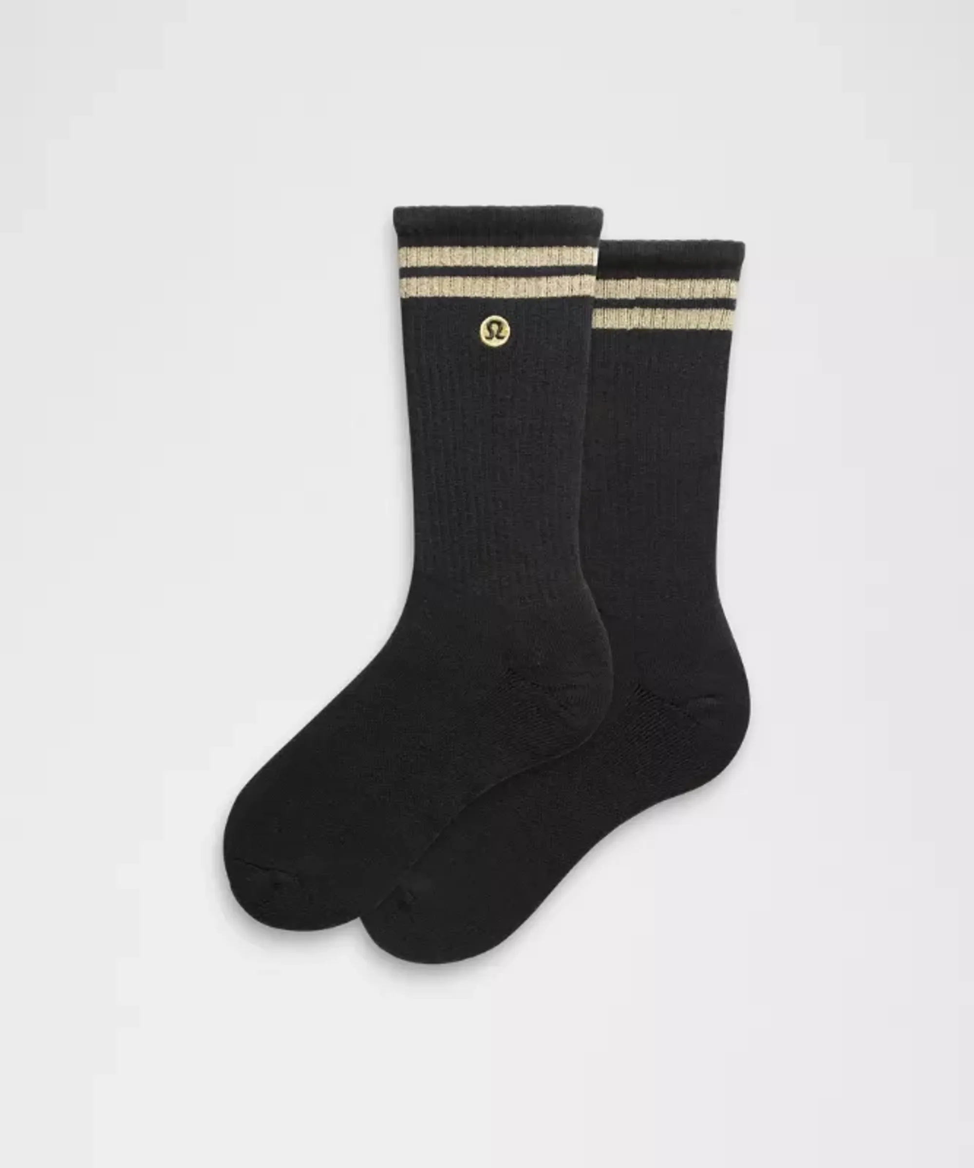 lululemon – Daily Essential Crew Socks Metallic Stripe – Color Black/Gold – Size Large
