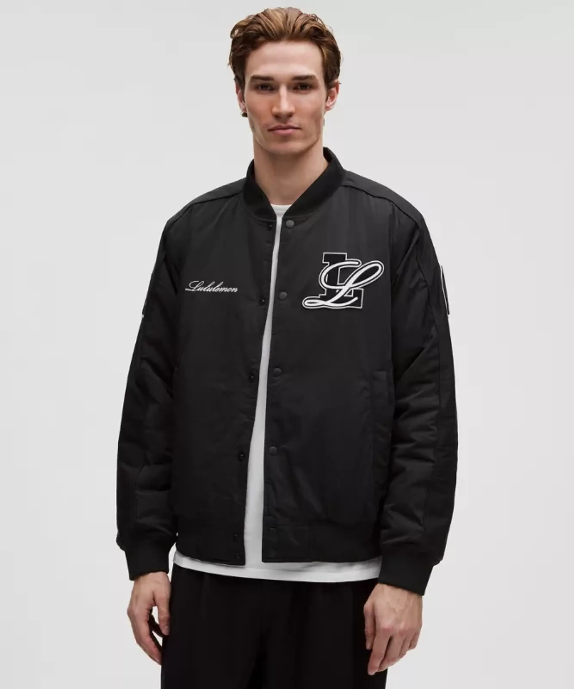 lululemon – Men's Collegiate Bomber Jacket Letterman – Color Black – Size Large