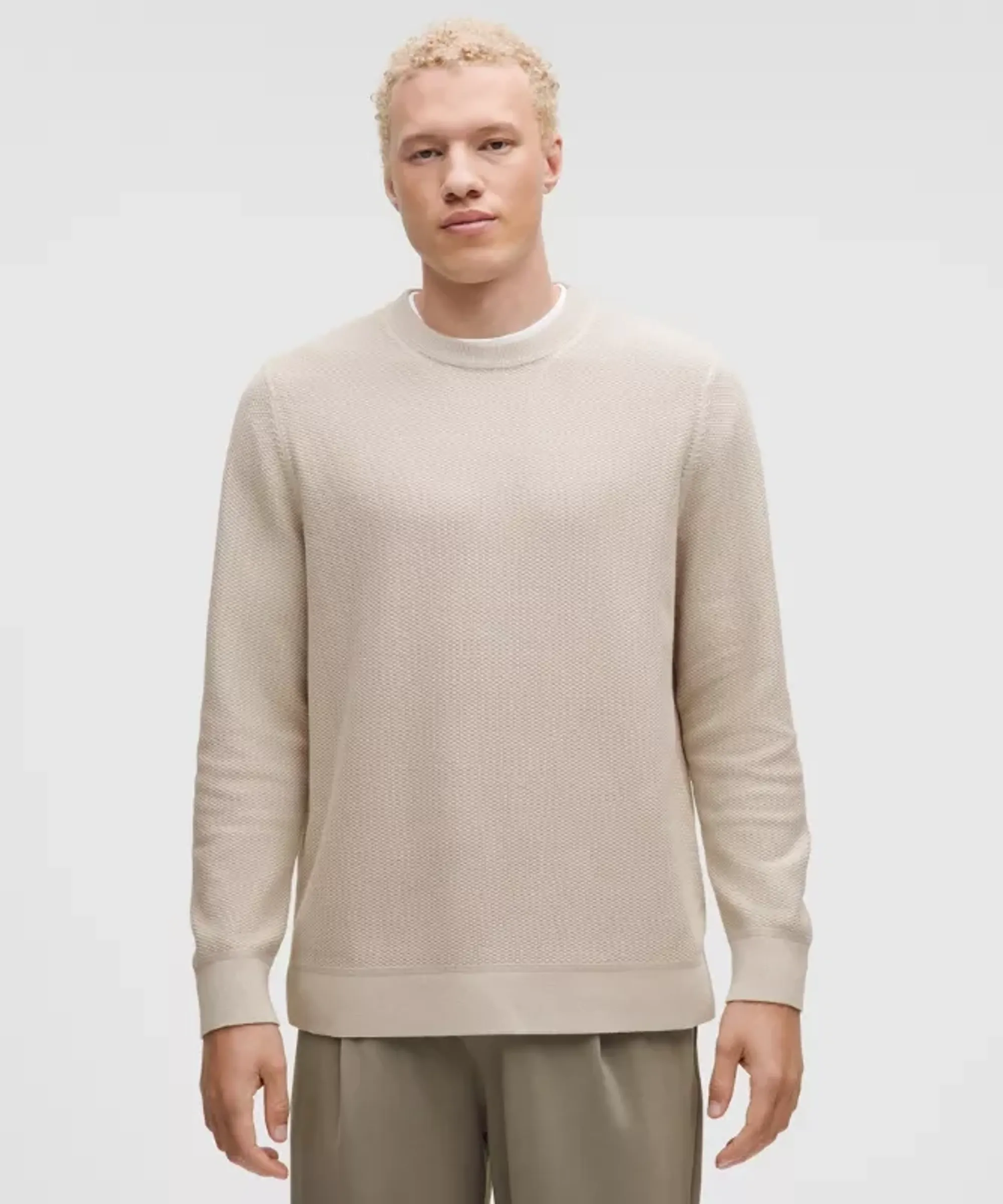 lululemon – Men's Textured Knit Crewneck Sweater – Color Grey/White – Size Large