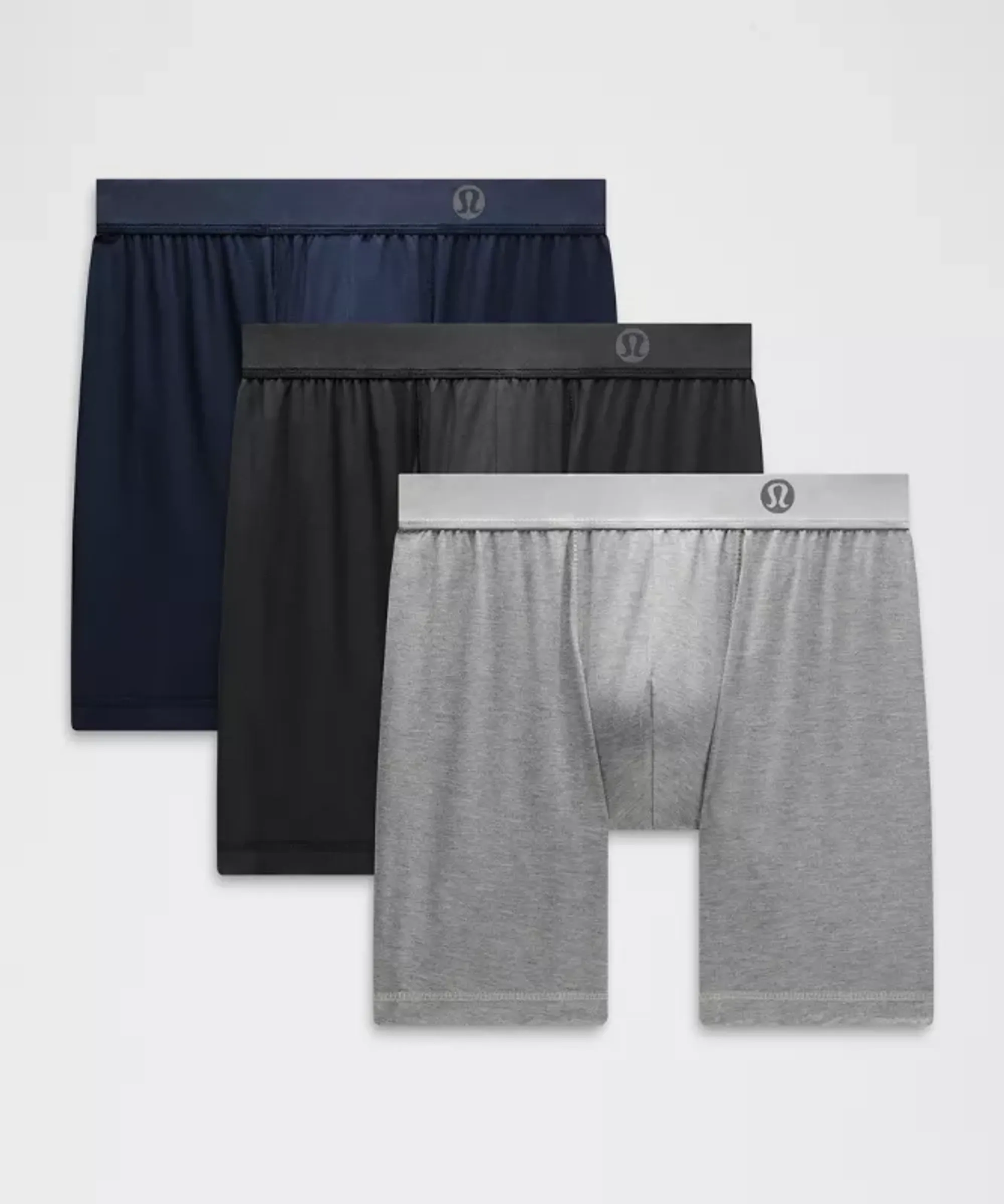 lululemon – Men's Always In Motion Long Boxer Briefs 3 Pack – 7" – Color Black/Grey/Blue – Size Large