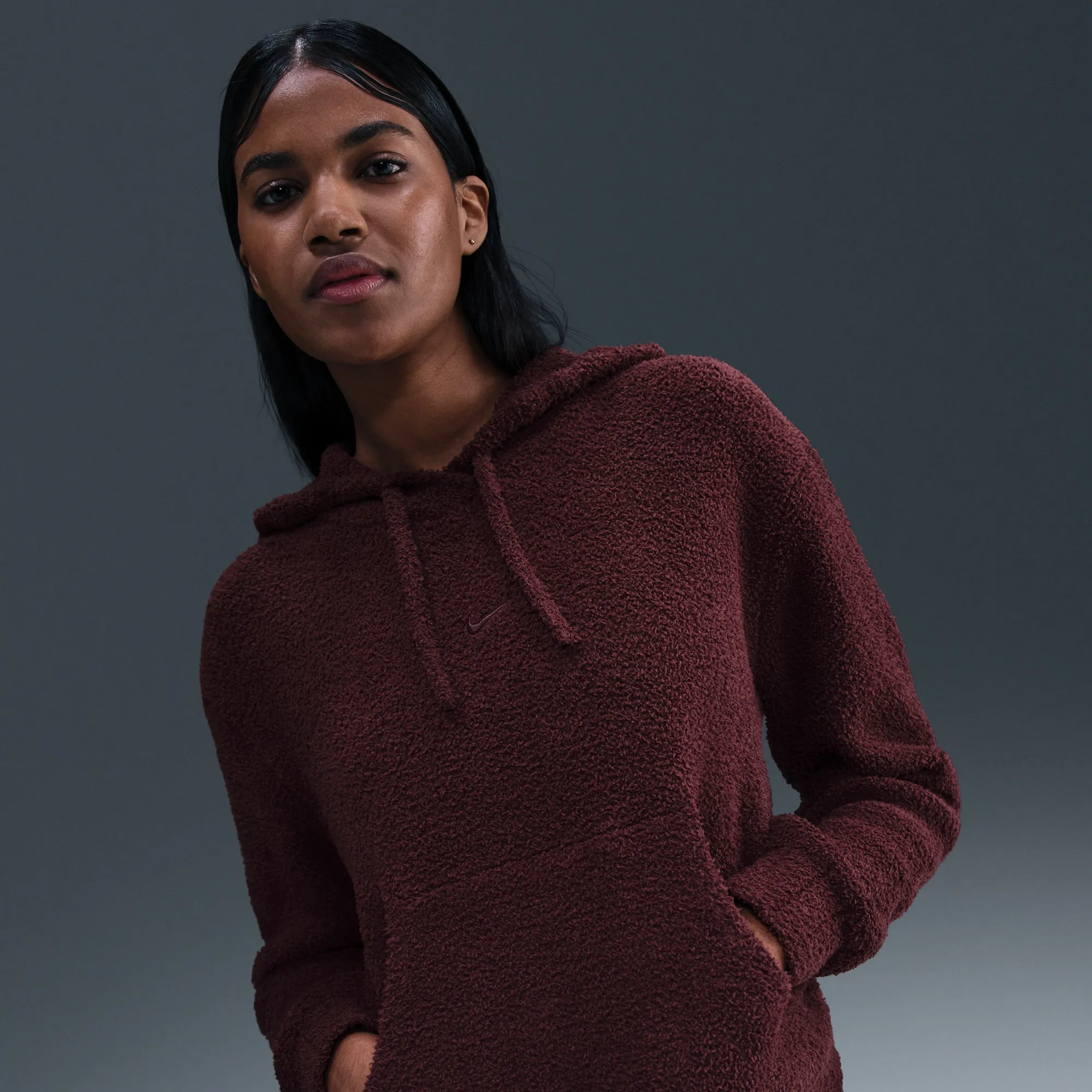Nike Phoenix Cosy Bouclé Women's Loose Knit Hoodie - Red - Polyester/Elastane
