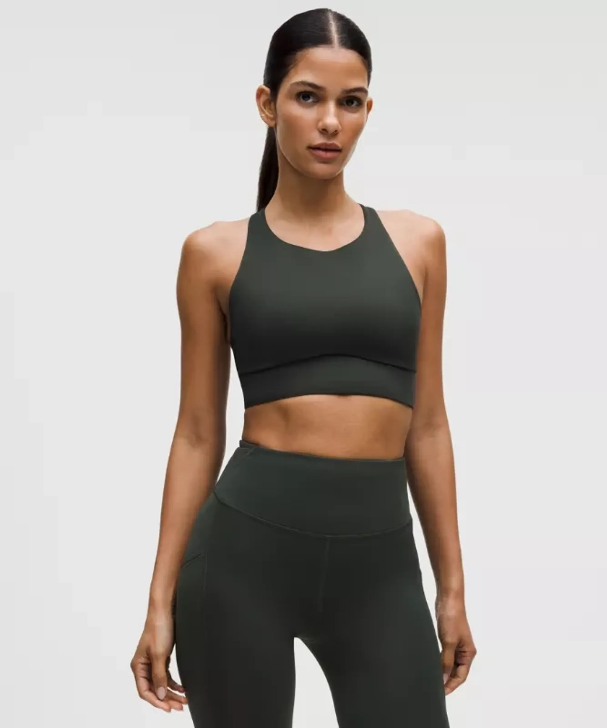 lululemon – Women's Energy High-Neck Longline Sports Bra Evolve Medium Support, B-D Cups – Color Green – Size Large