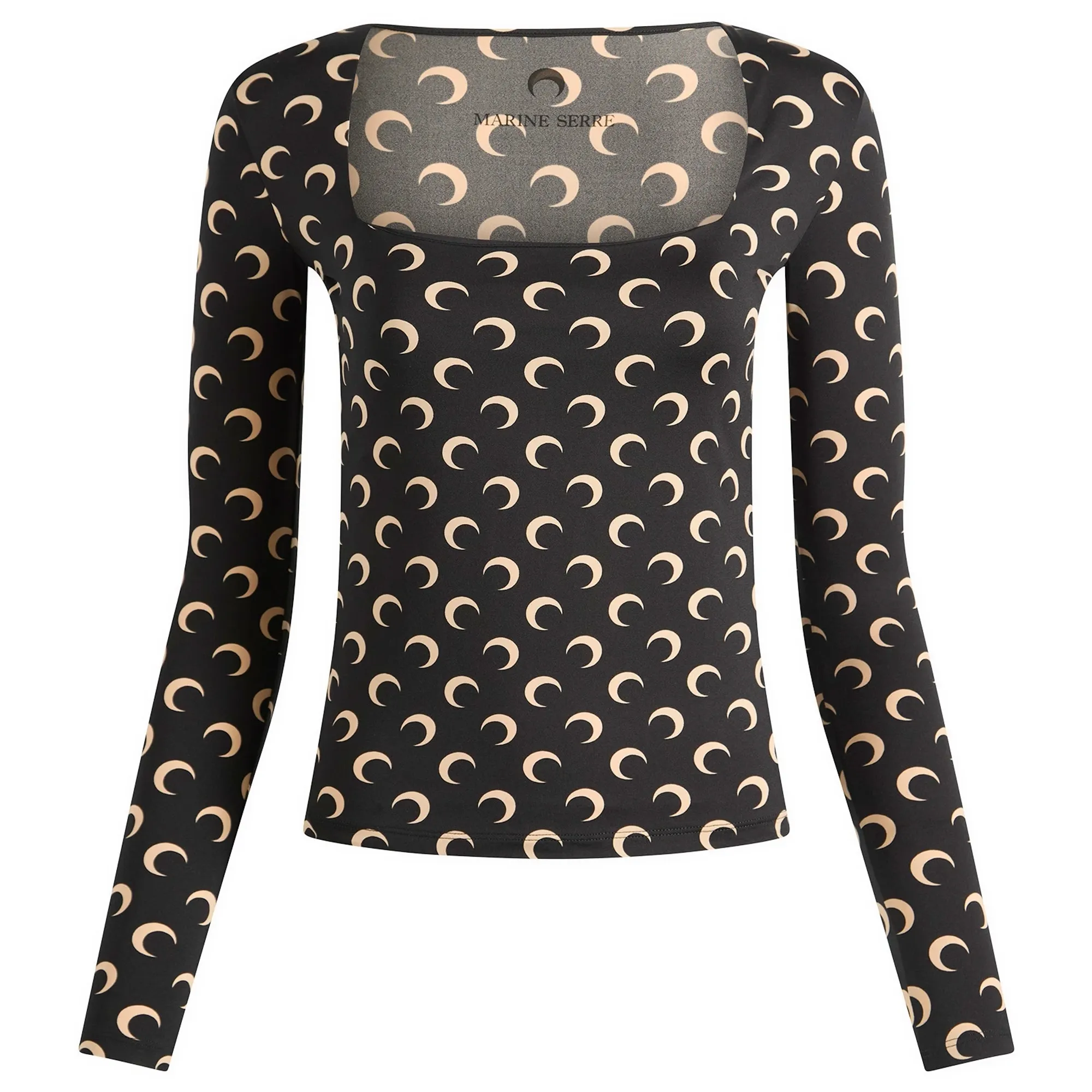 Marine Serre Women's Moon Printed Long Sleeve Squareneck Top Inverse Tan