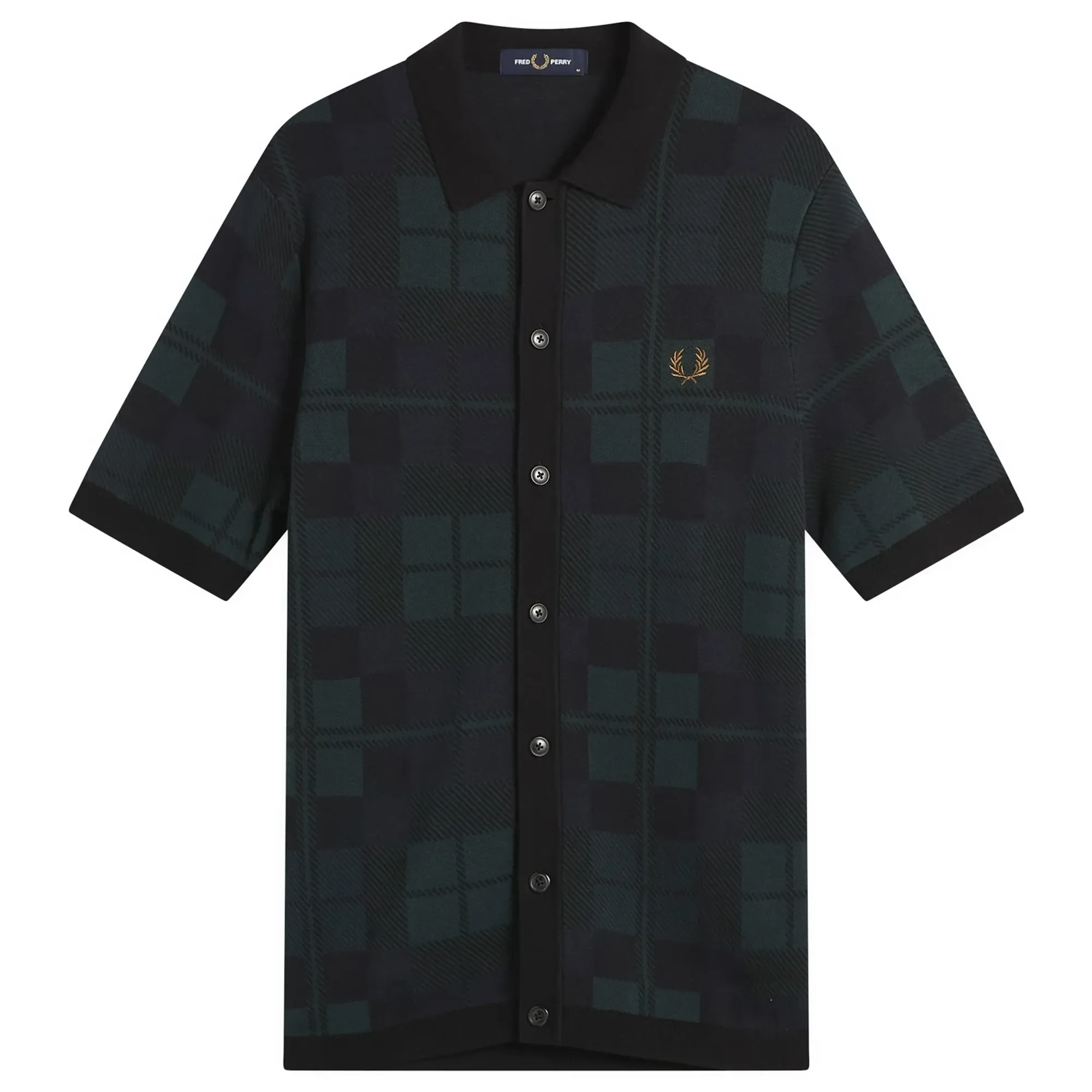 Fred Perry Men's Black Watch Tartan Knit Shirt Blackwatch Tarta