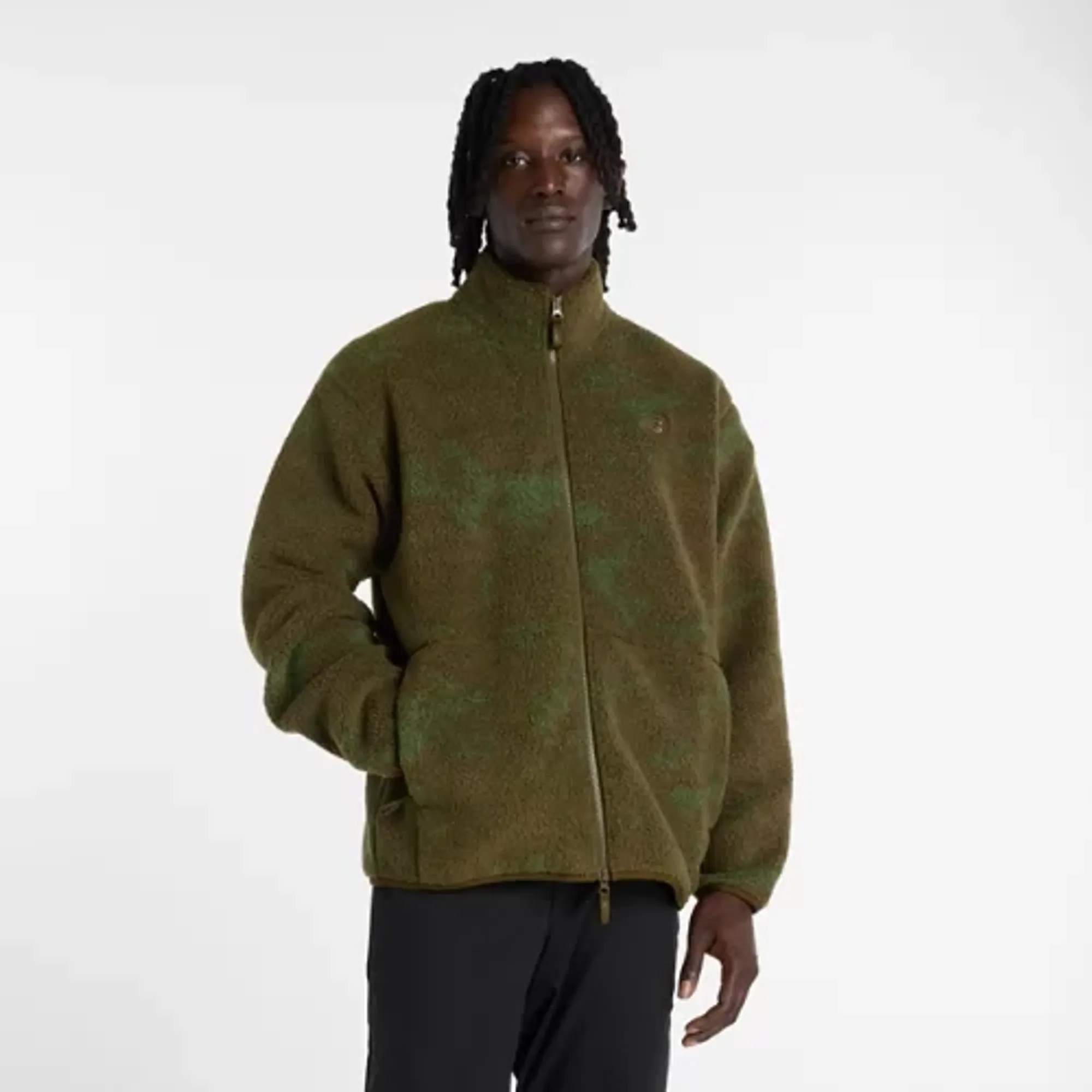 New Balance Men's High Pile Printed Jacket in Brown Poly Fleece