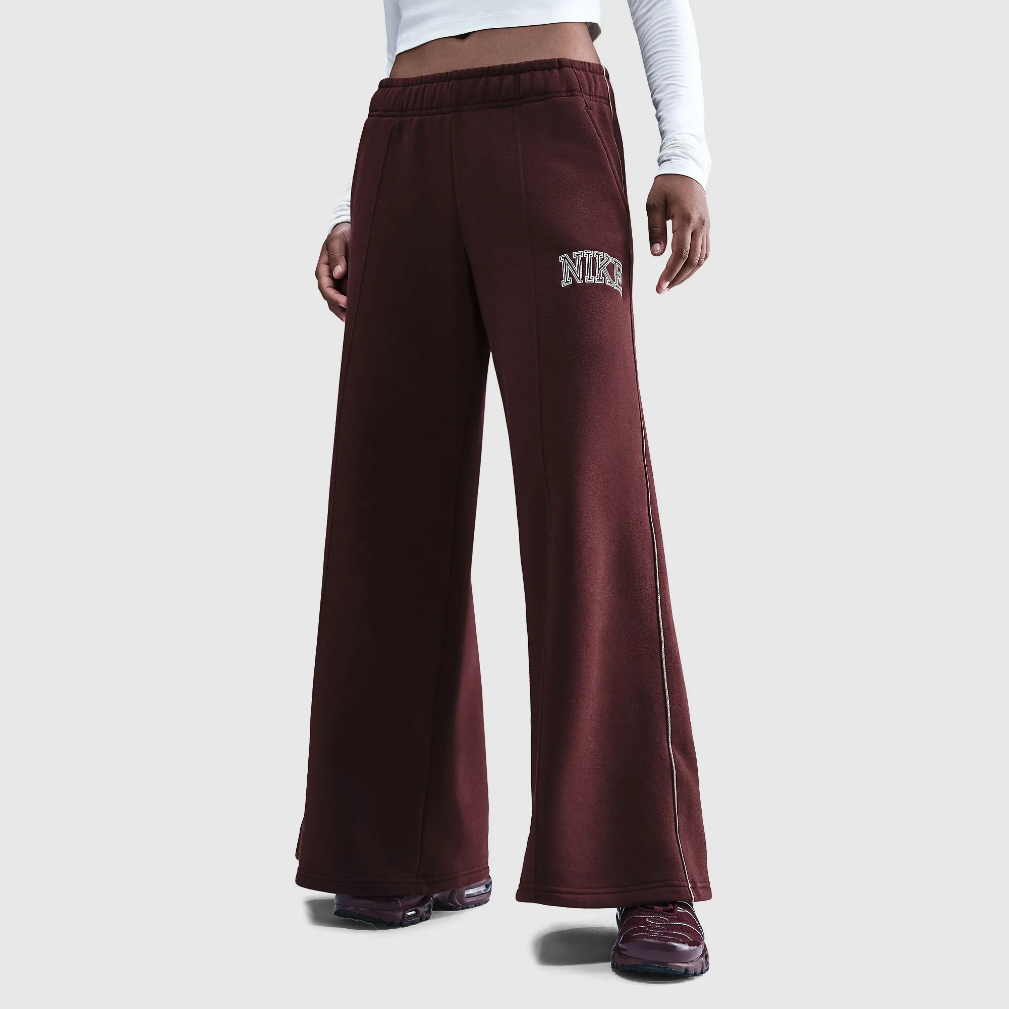 Nike Sportswear Womens Phoenix Fleece Wide Leg Sweatpants Burgundy Crush