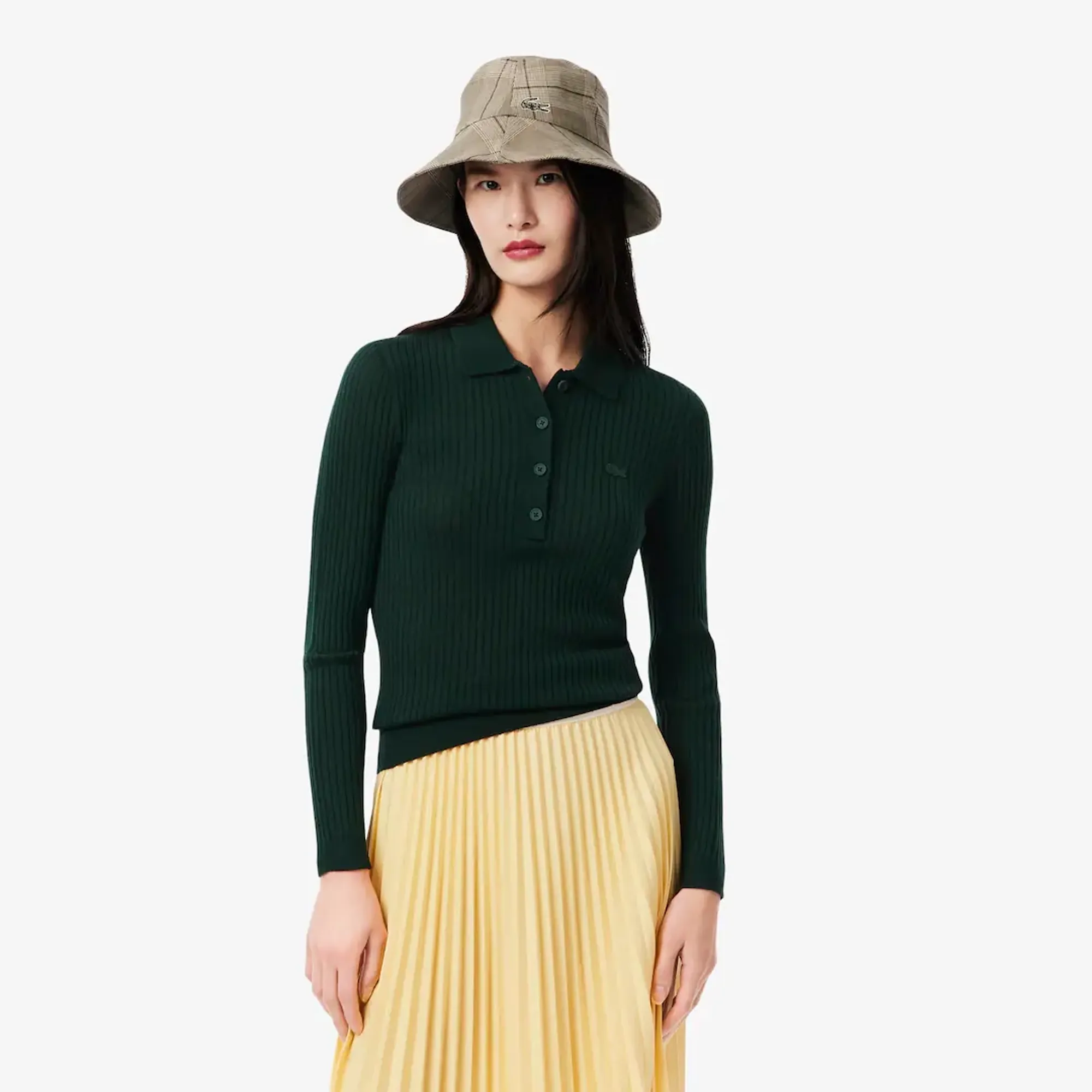 Lacoste Wool Jersey Polo Collar Sweater - Sinople Green