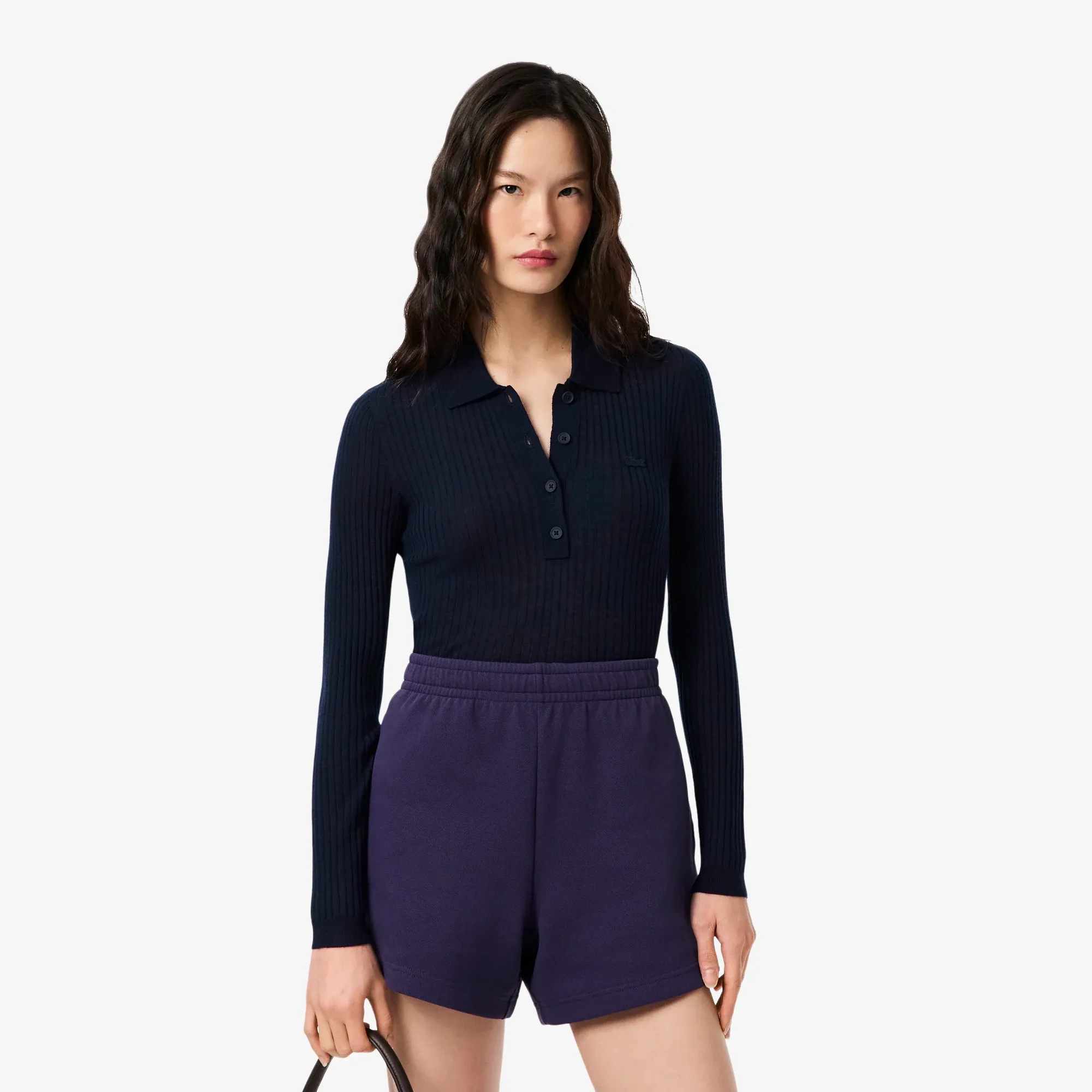 Lacoste Wool Jersey Polo Collar Sweater - Midnight Blue