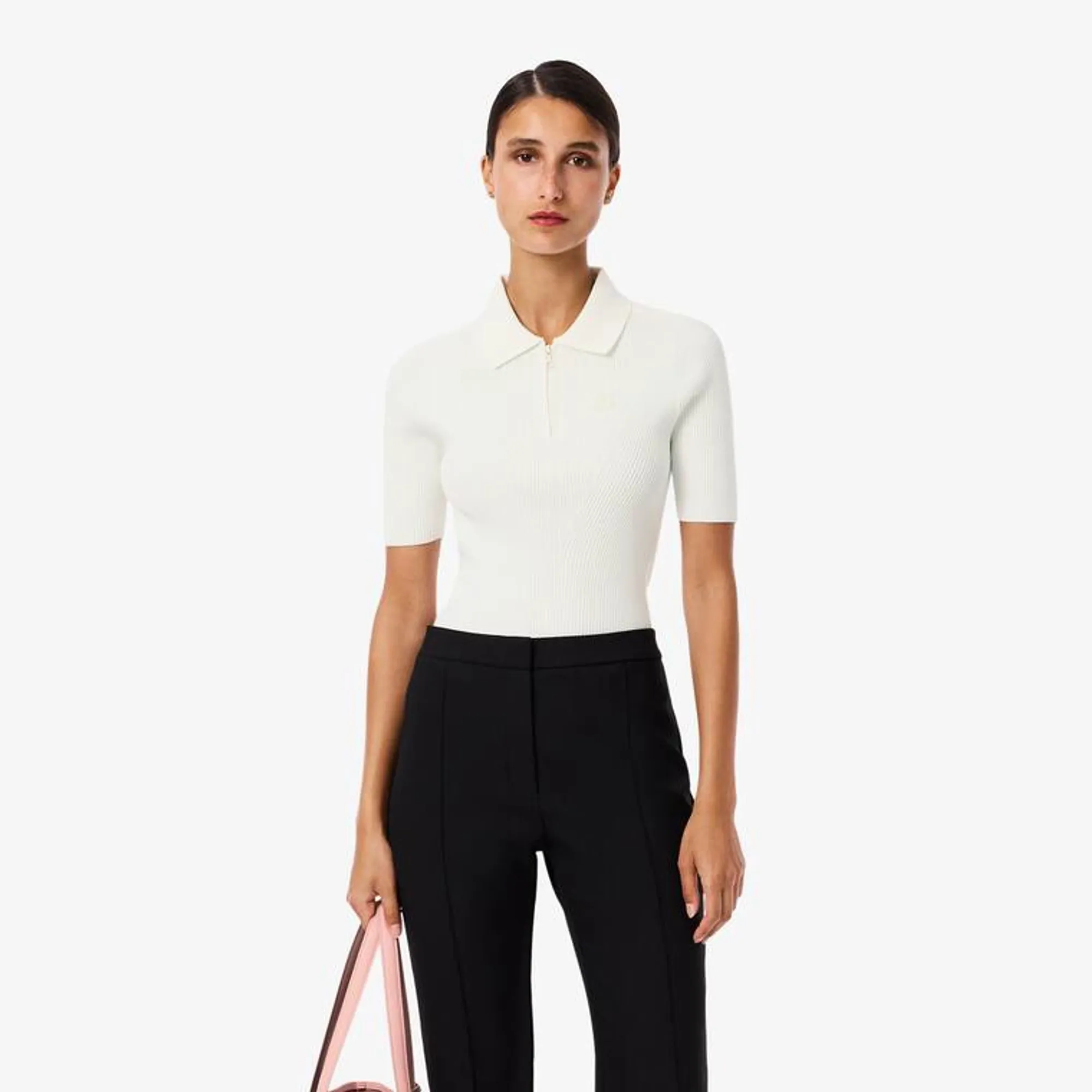 Lacoste 3D Ribbed Knit Polo Shirt - White