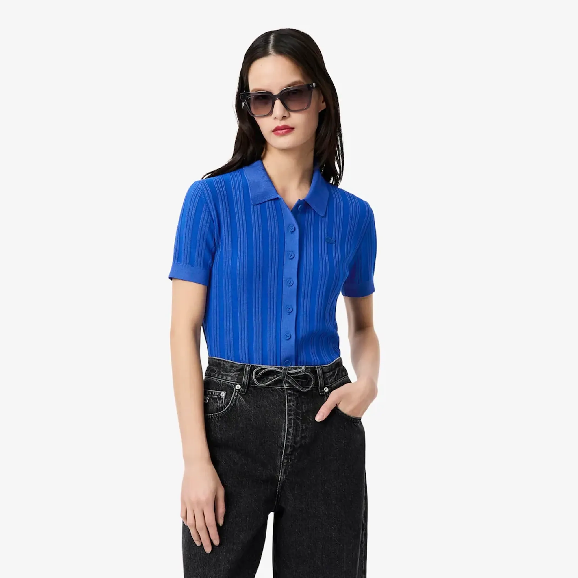 Lacoste Ribbed Knit Polo Collar Sweater - Sapphire Blue