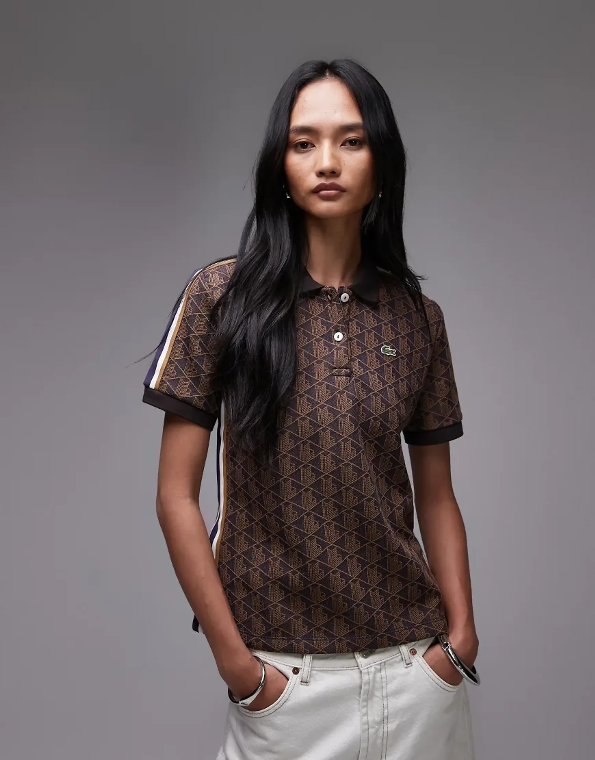 Lacoste Slim Fit Monogram Jacquard Polo Shirt - Purple / Brown