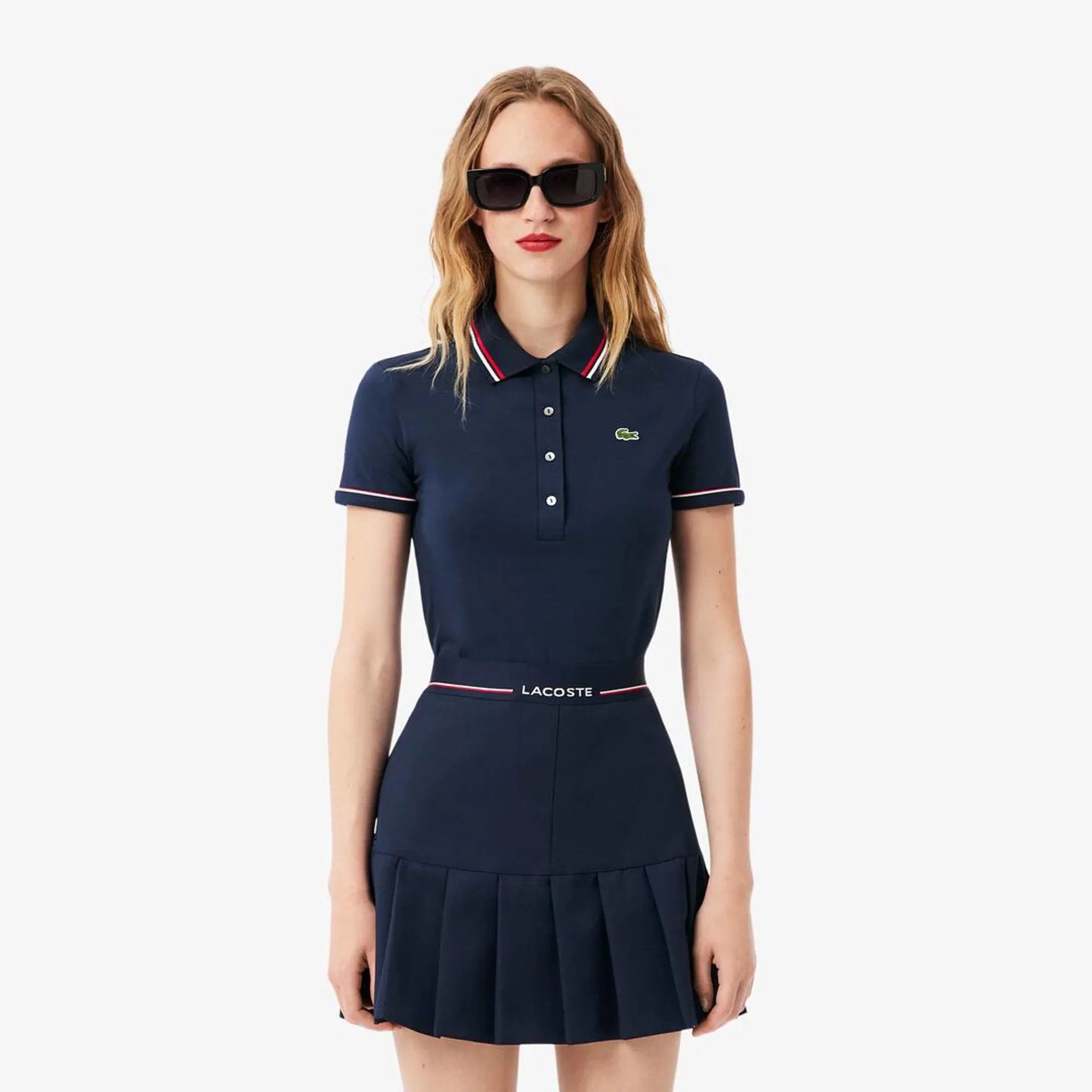 Lacoste L.12.D Slim Fit Trim Detail Polo Shirt - Navy Blue / Red / White