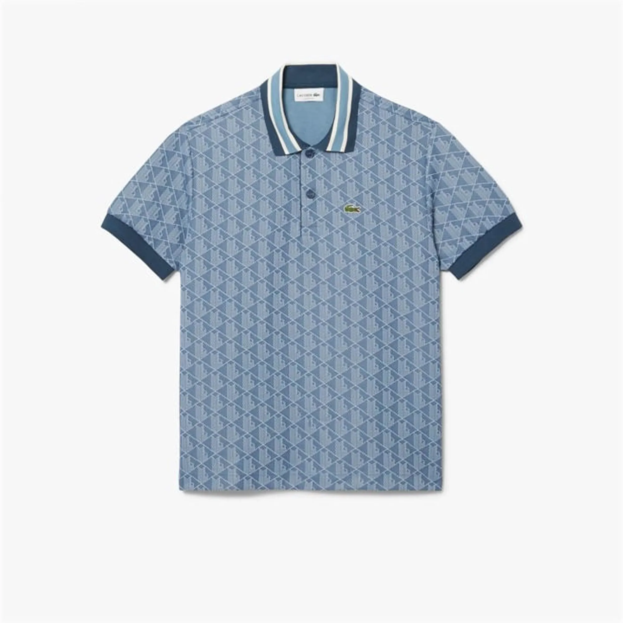 Lacoste Classic Fit Monogram Jacquard Polo Shirt - Blue