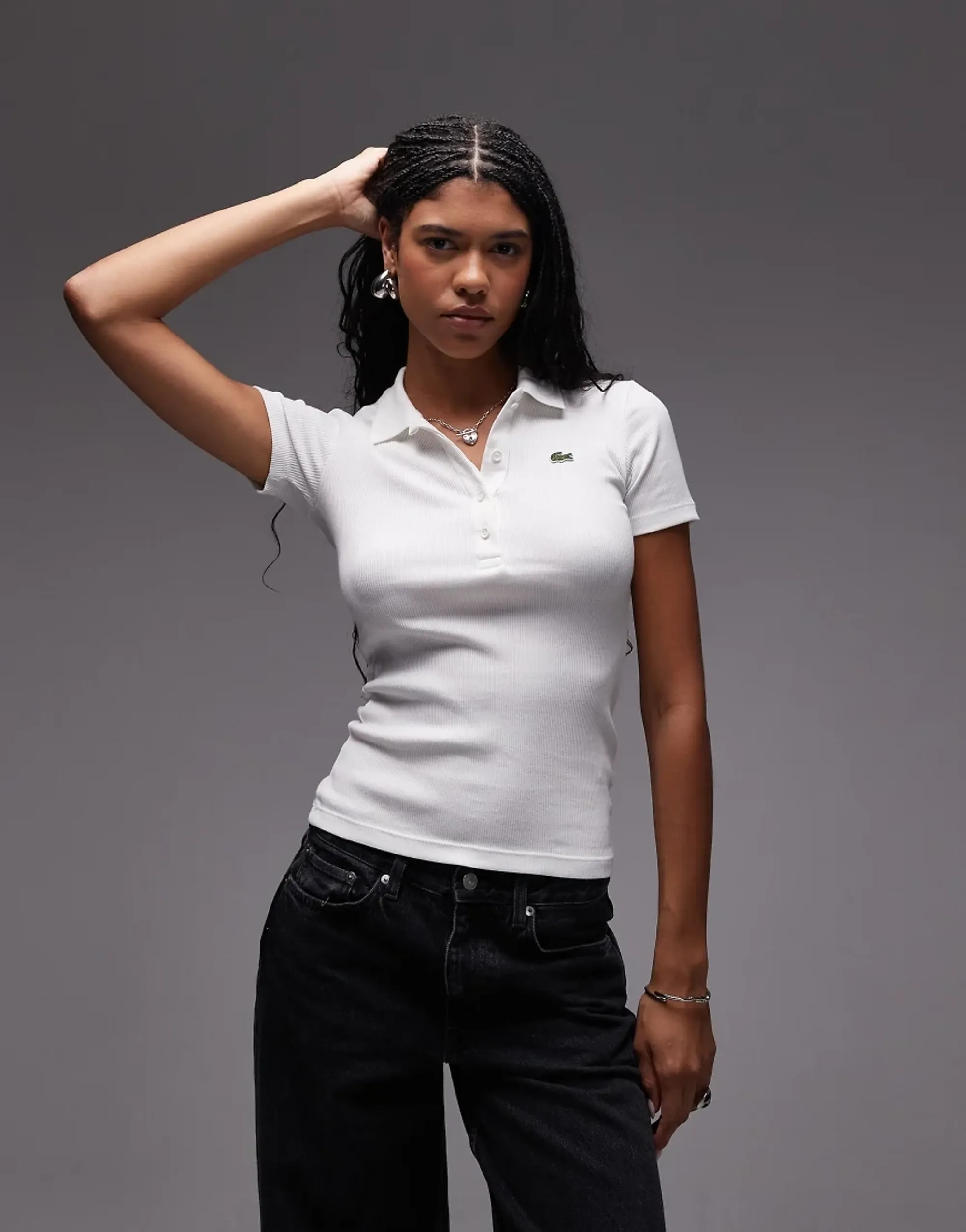 Lacoste Slim Fit L.12.D Ribbed Cotton Polo Shirt - White