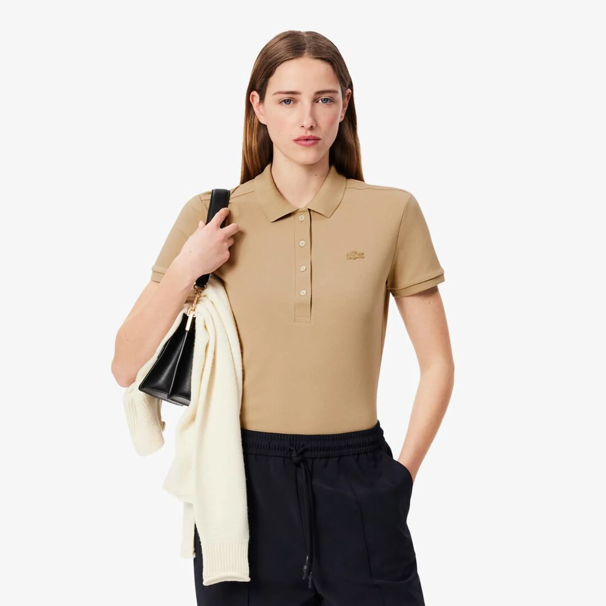 Lacoste L.12.D Slim Fit Stretch Piqué Polo Shirt - Beige