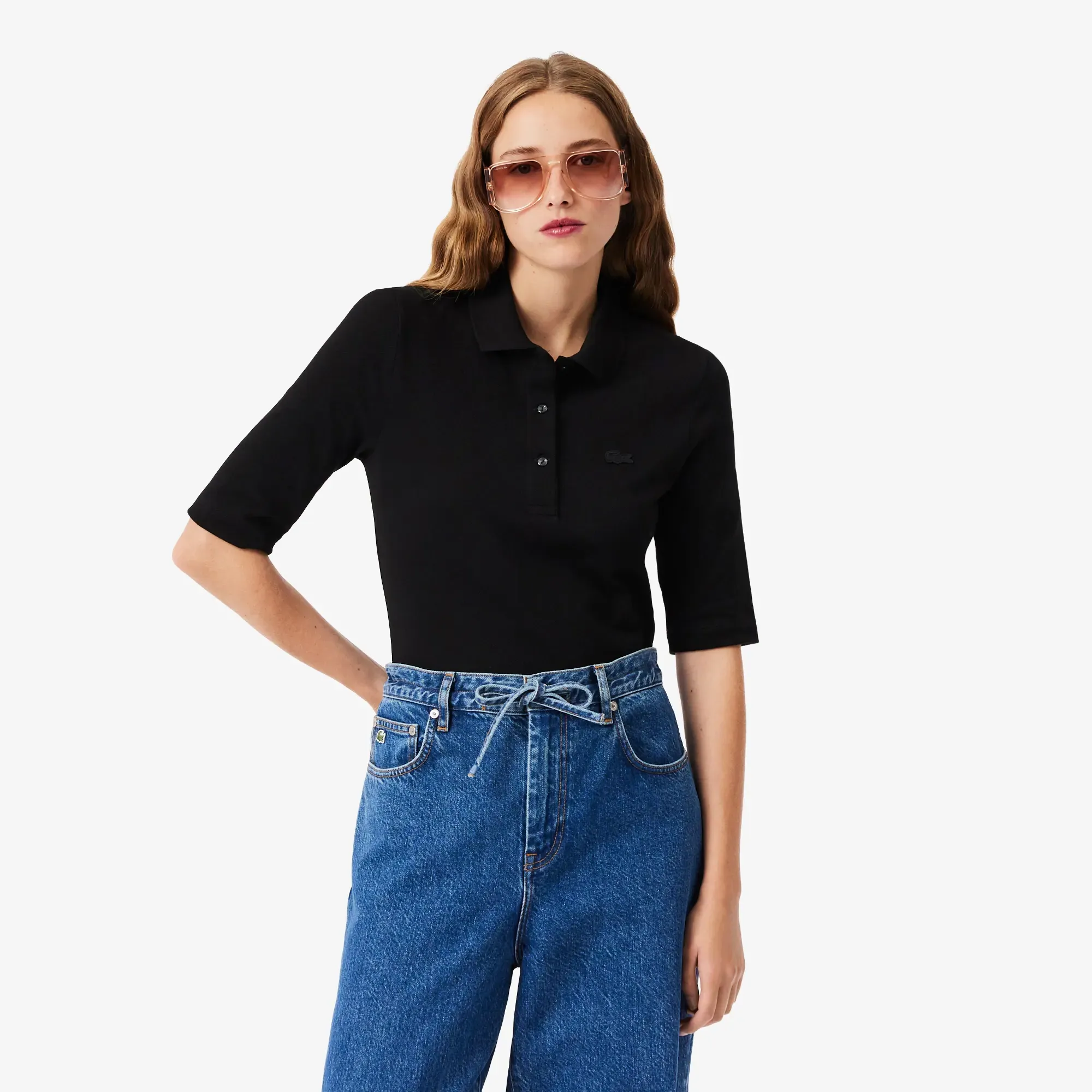 Lacoste Slim Fit L.12.D Three Quarter Sleeve Polo Shirt - Noir