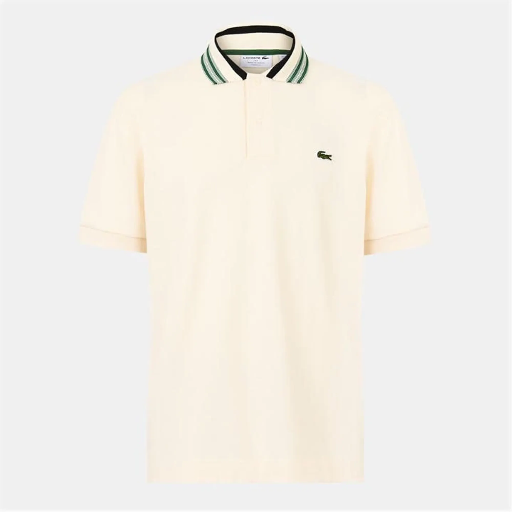 Lacoste French Made Classic Fit Stripe Collar Polo Shirt - Ecru White