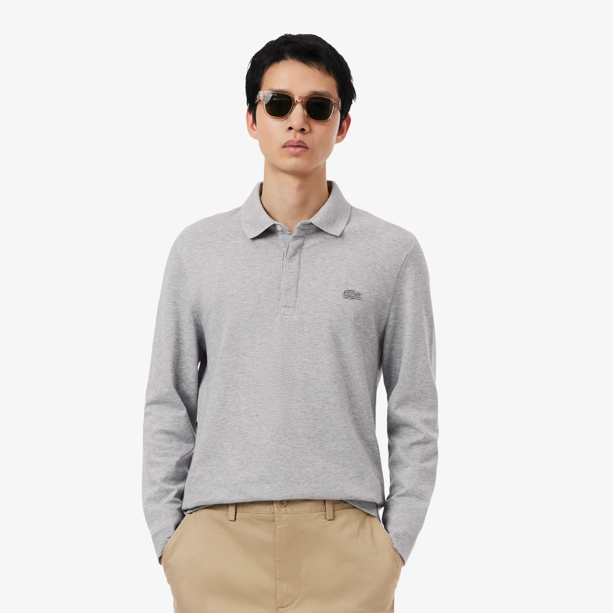Lacoste Regular Fit Paris Stretch Piqué Polo Shirt - Light Heathered Grey