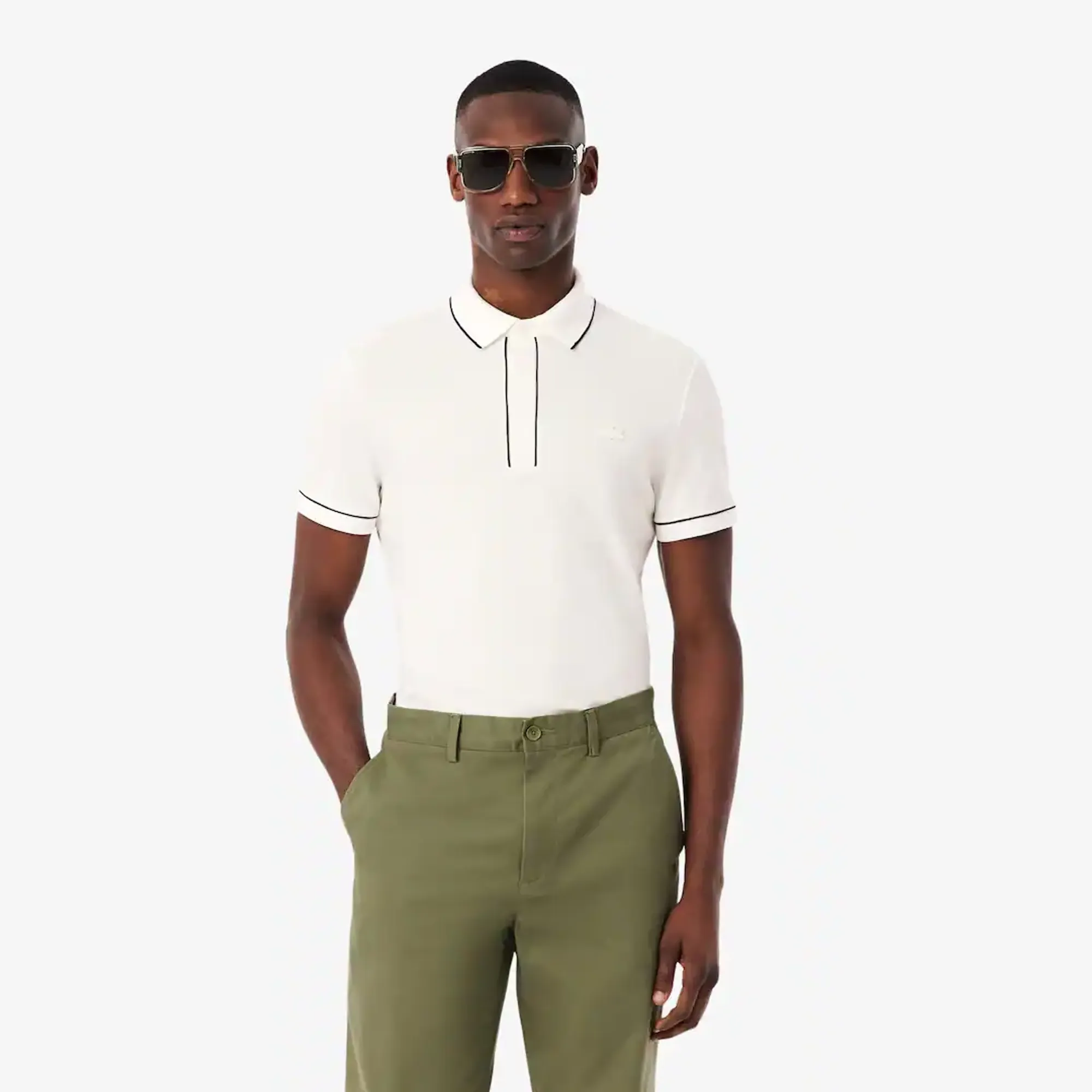 Lacoste Regular Fit Paris Stretch Piqué Polo Shirt - White