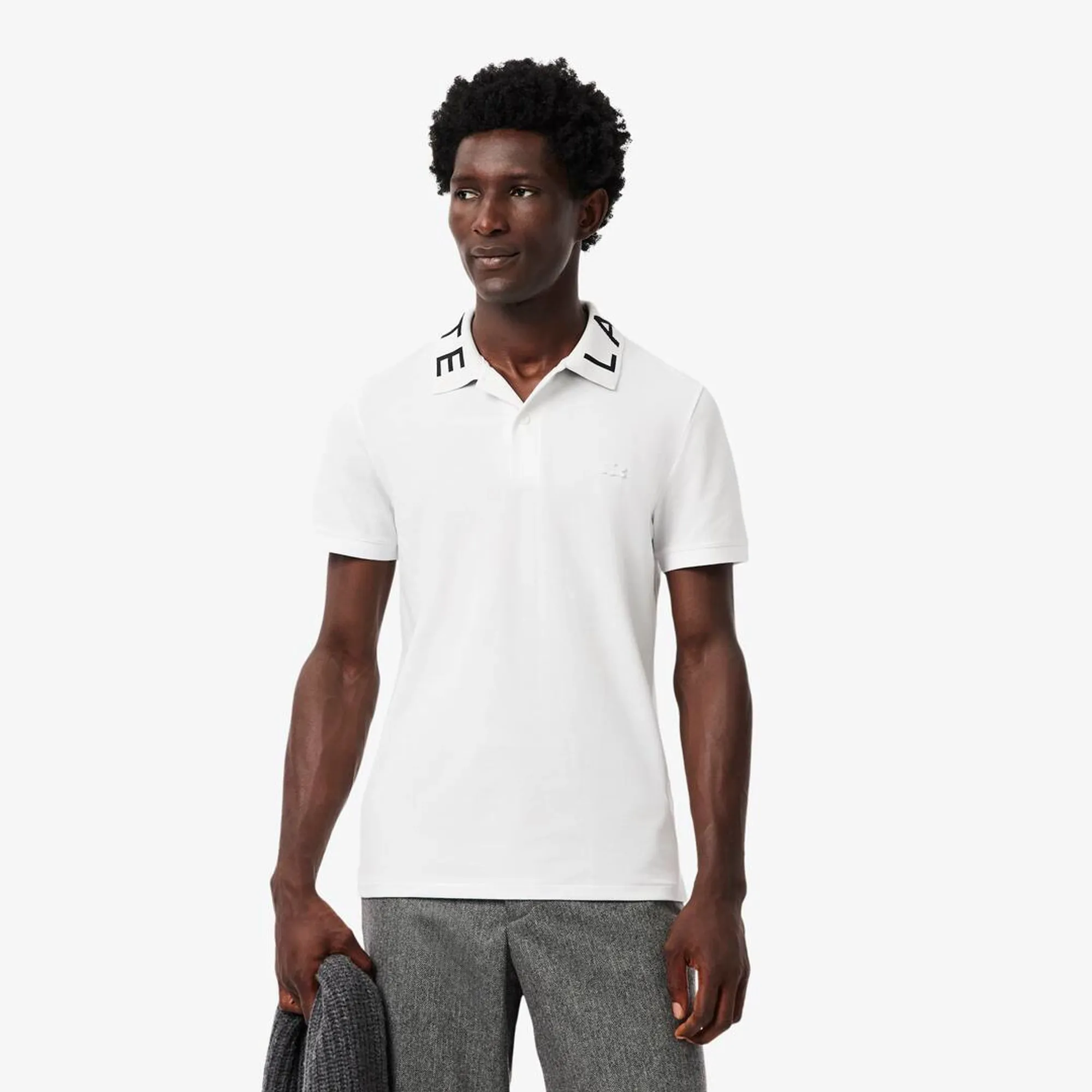 Lacoste Slim Fit Jacquard Branded Polo Shirt - White
